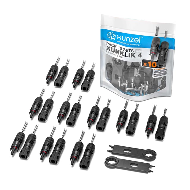 Pack 10 Sets Conectores Solares XUNKLIK-4-XUNZEL M/H 2.5-6mm 40A + Herramienta
