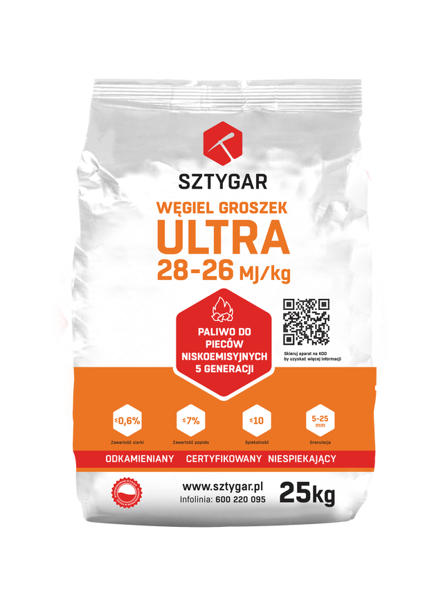 Węgiel groszek bez akcyzy SZTYGAR ULTRA STD 26-28 MJ/kg 25kg