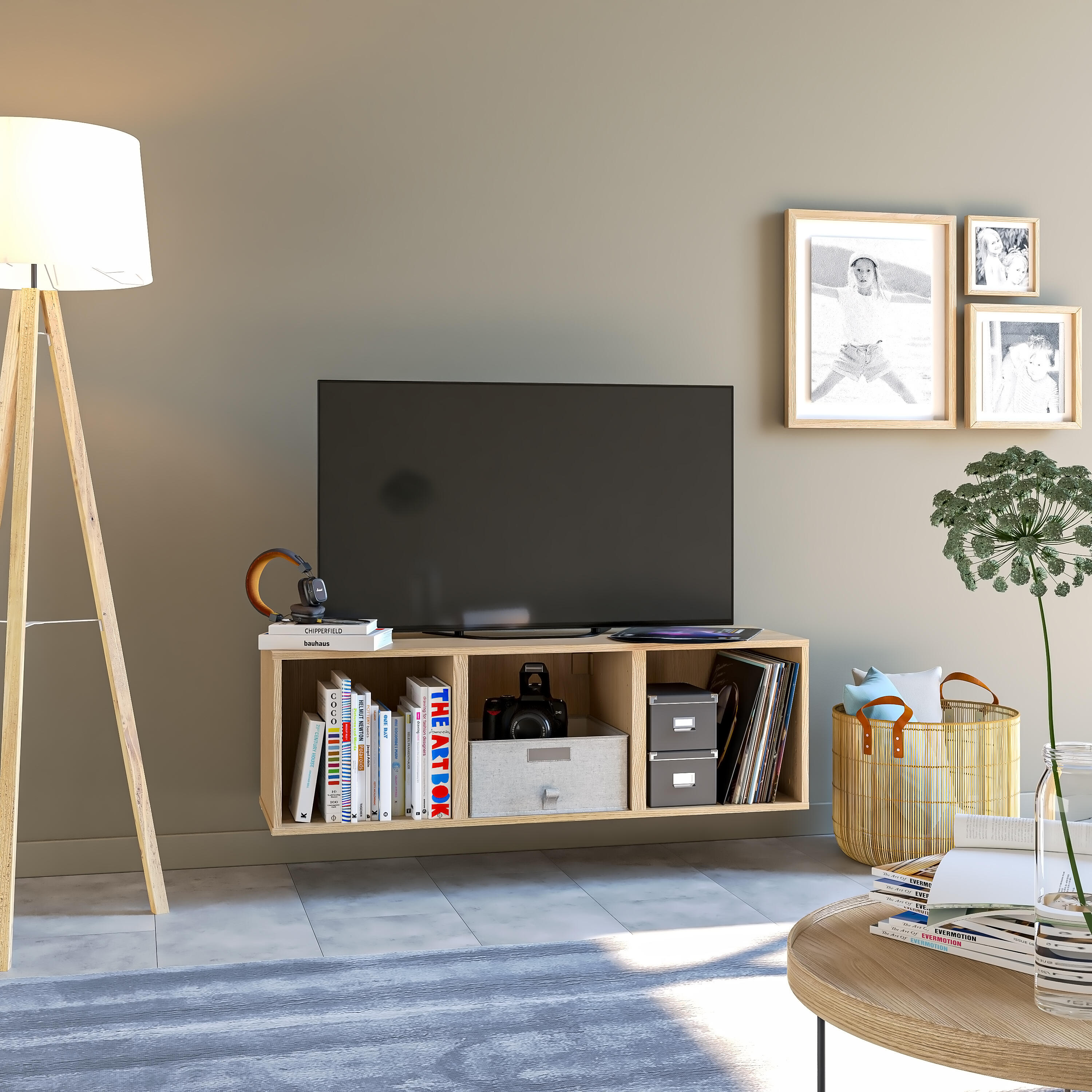 Meuble TV SPACEO Evo'M effet chêne H.38,4 x L.120,2 x P.38 cm - 4