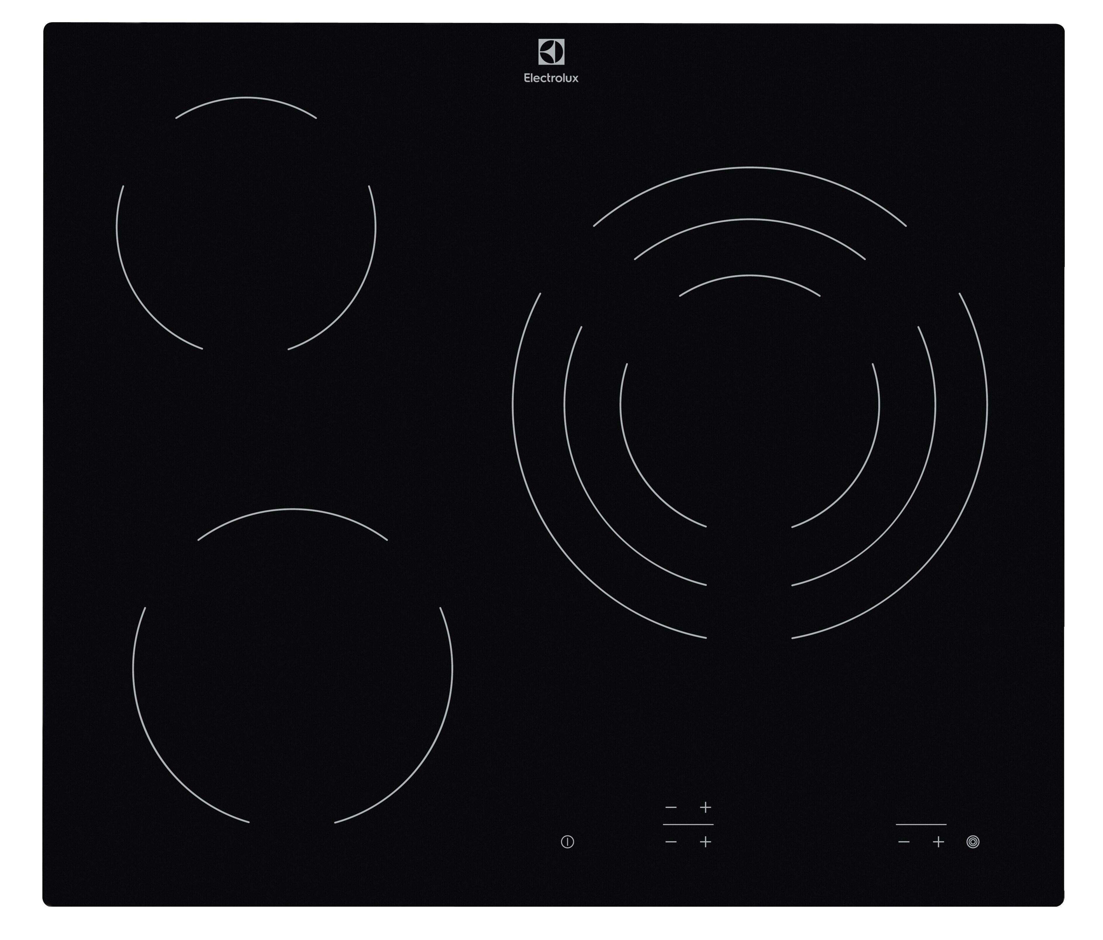 placa vitroceramica electrolux ehf6232iok con 3 zonas de coccion zona grande de 28cm y zona flex 5700 w negro 60cm