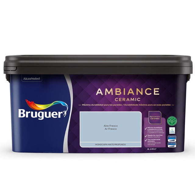 Pintura de interior Ambiance Ceramic BRUGUER color aire fresco mate profundo 4L para paredes y techos