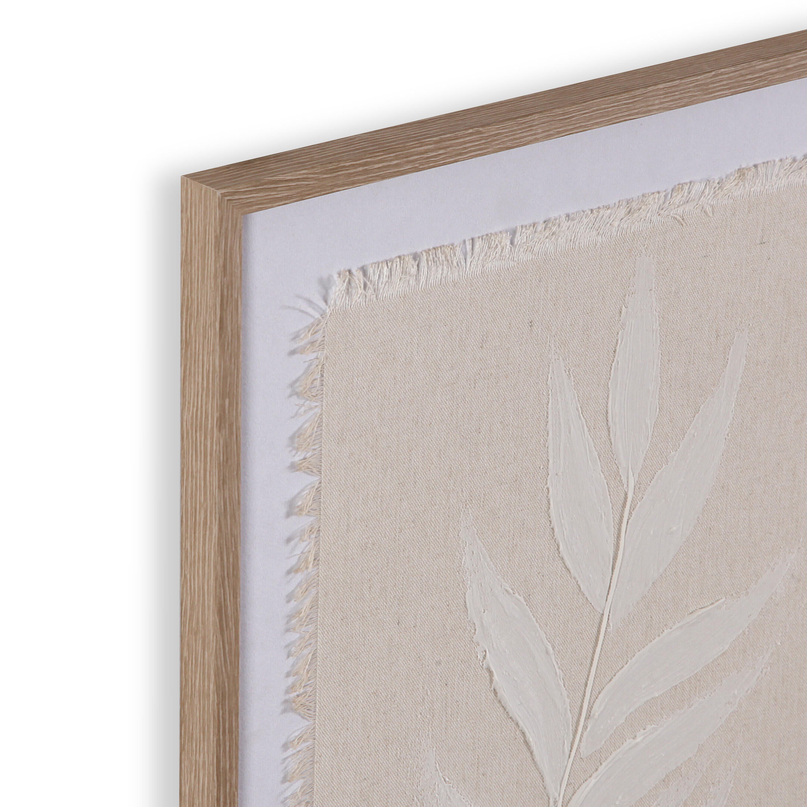 Cuadro pintura impresa enmarcada Botánica rectangular de 45 x 50 cm. Loneta Minimalista floral 1 beige y blanco. Marco color Castaño - 4