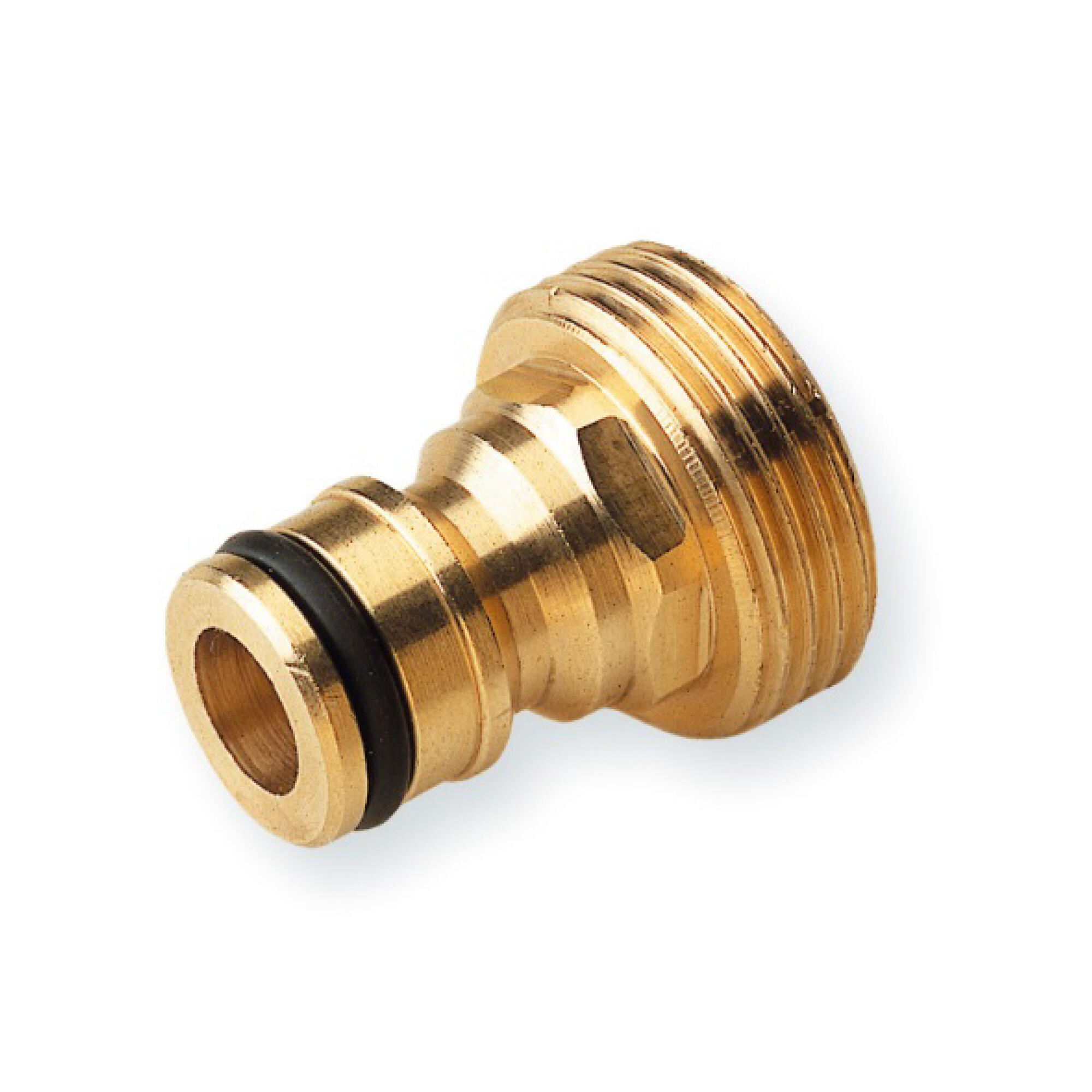 Conector automático de latón para mangueras rosca macho 3/4 de diámetro.