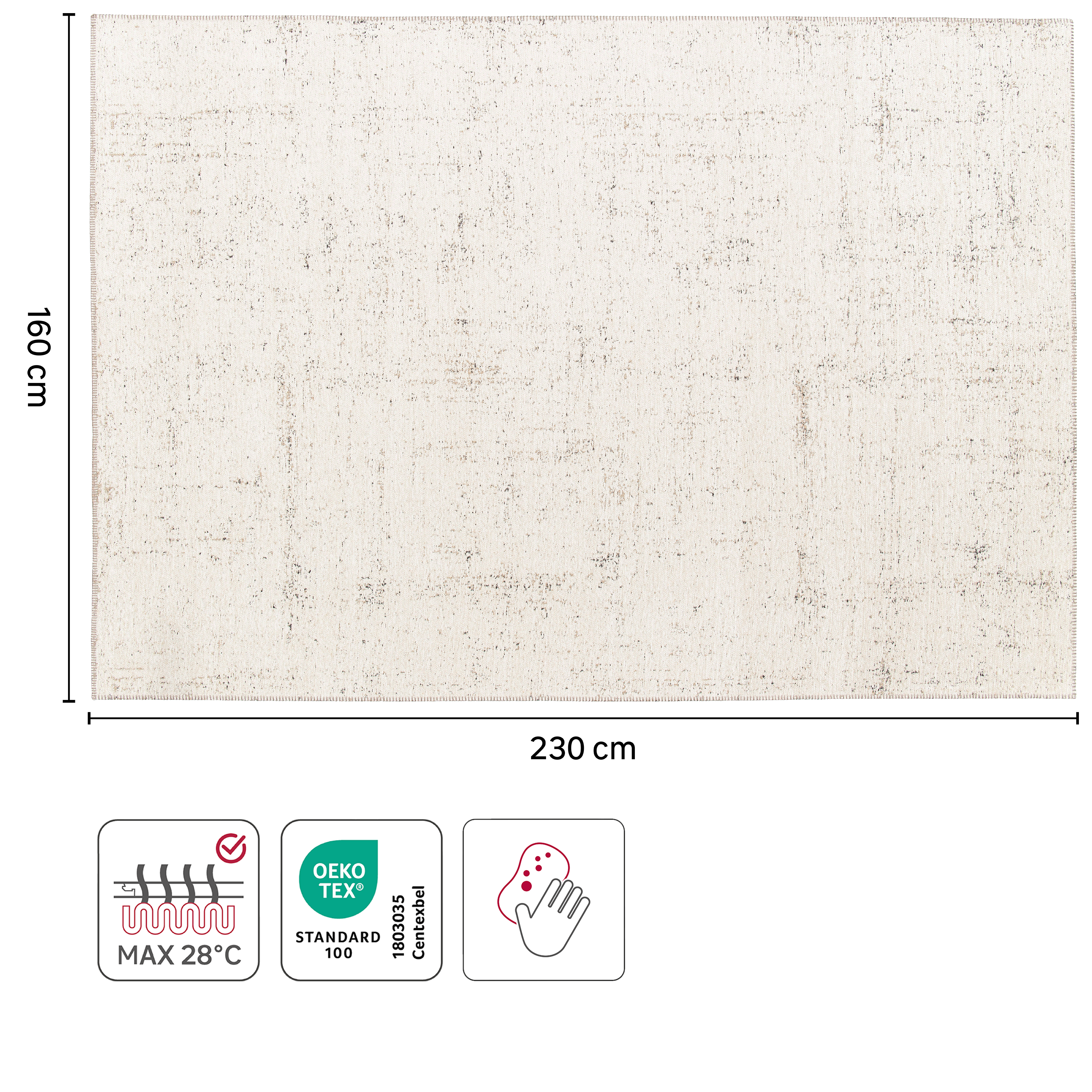 Alfombra poliéster Sparkles 160x230cm tejido plano INSPIRE liso crema - 3