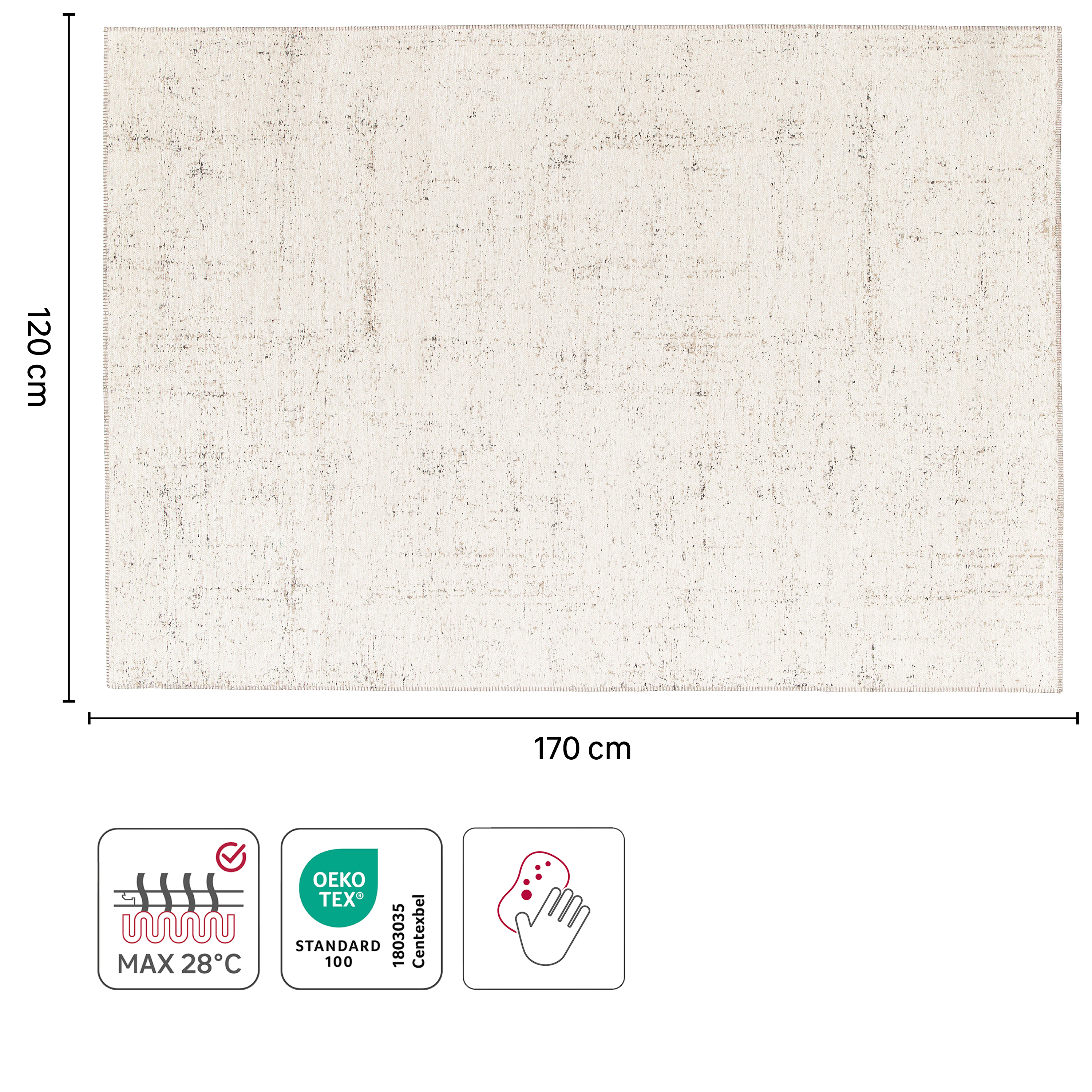 Alfombra poliéster Sparkles 120x170cm tejido plano INSPIRE liso crema - 3