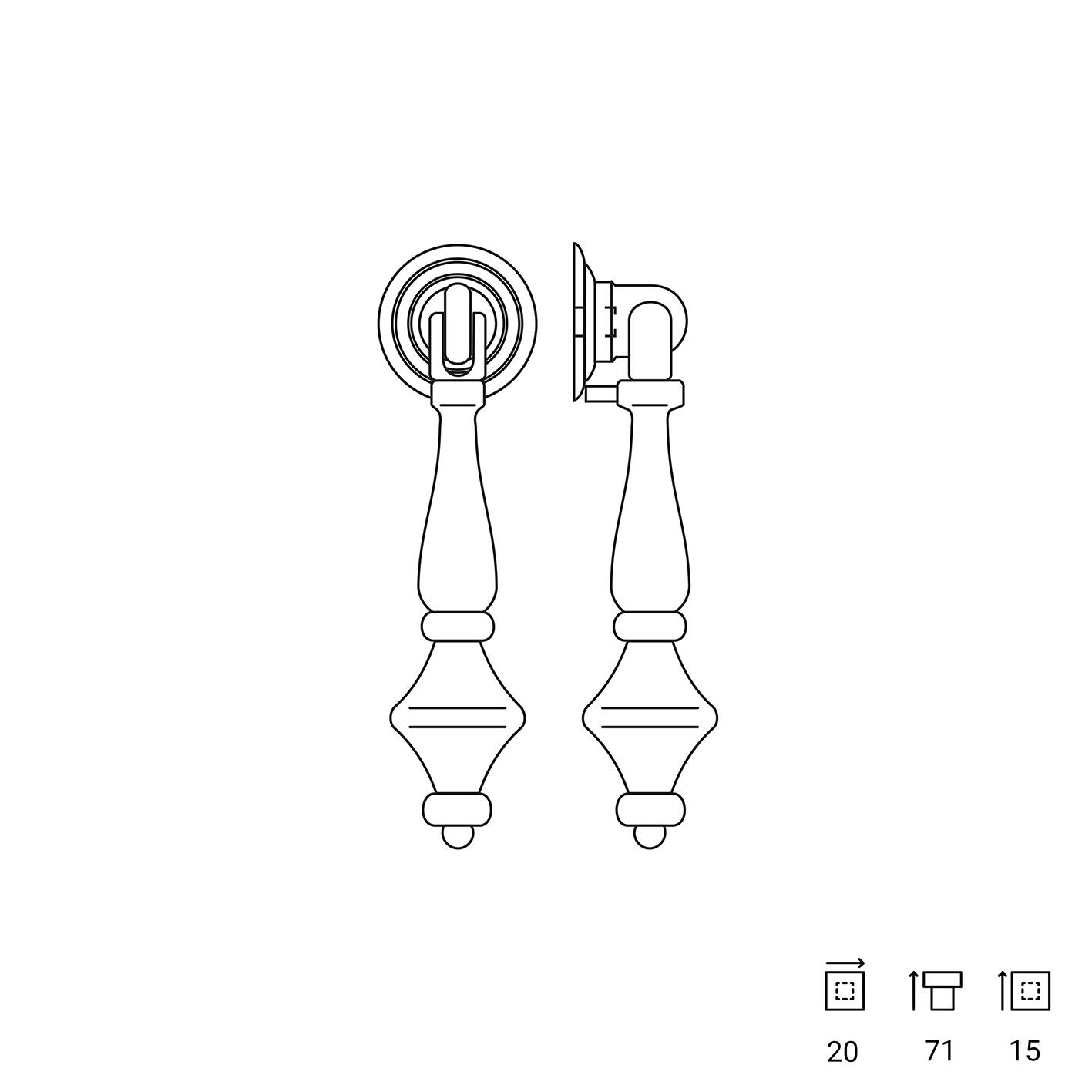 Bouton de meuble figuré Clapper, zamak laiton laitonné - 3
