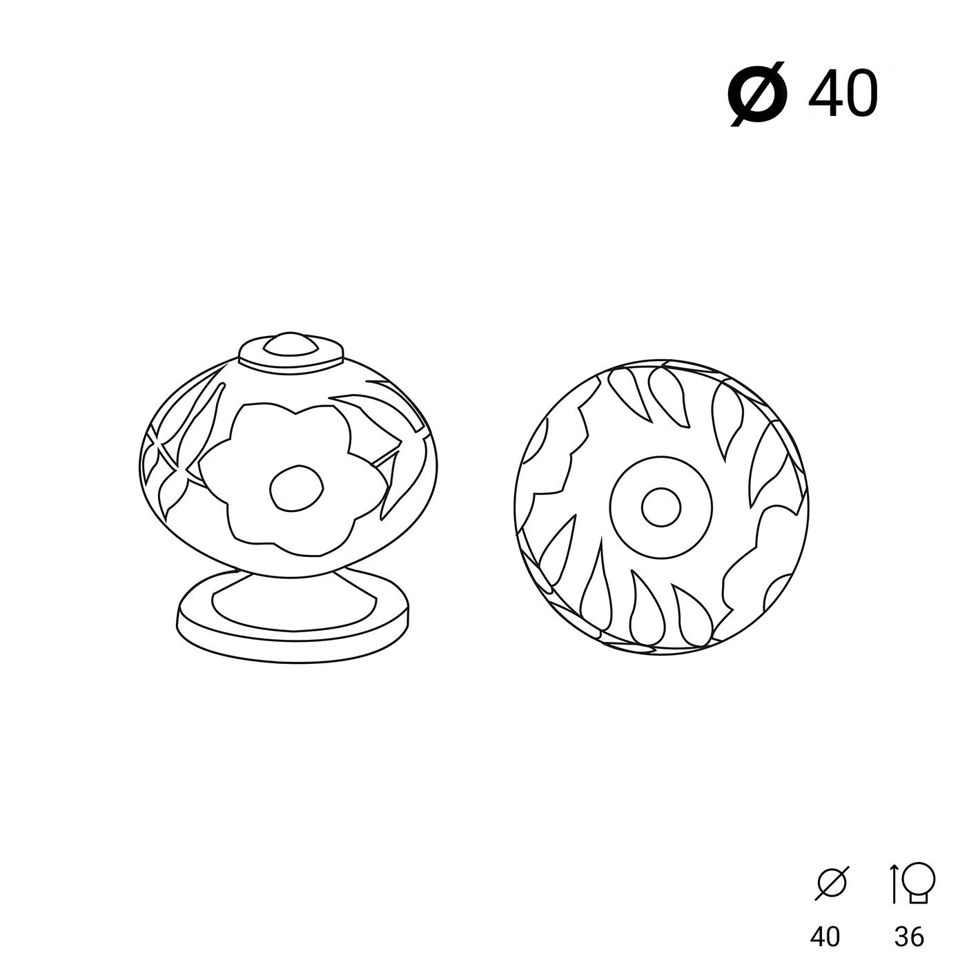 Bouton de meuble rond Flora, porcelaine multicouleur, Diam.40 mm - 4