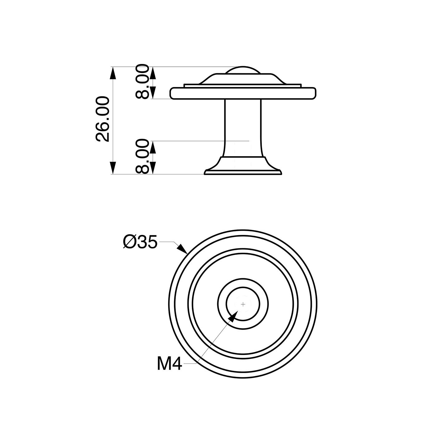 4 boutons de meuble ronds James, zamak argent vieilli, Diam.35 mm - 4