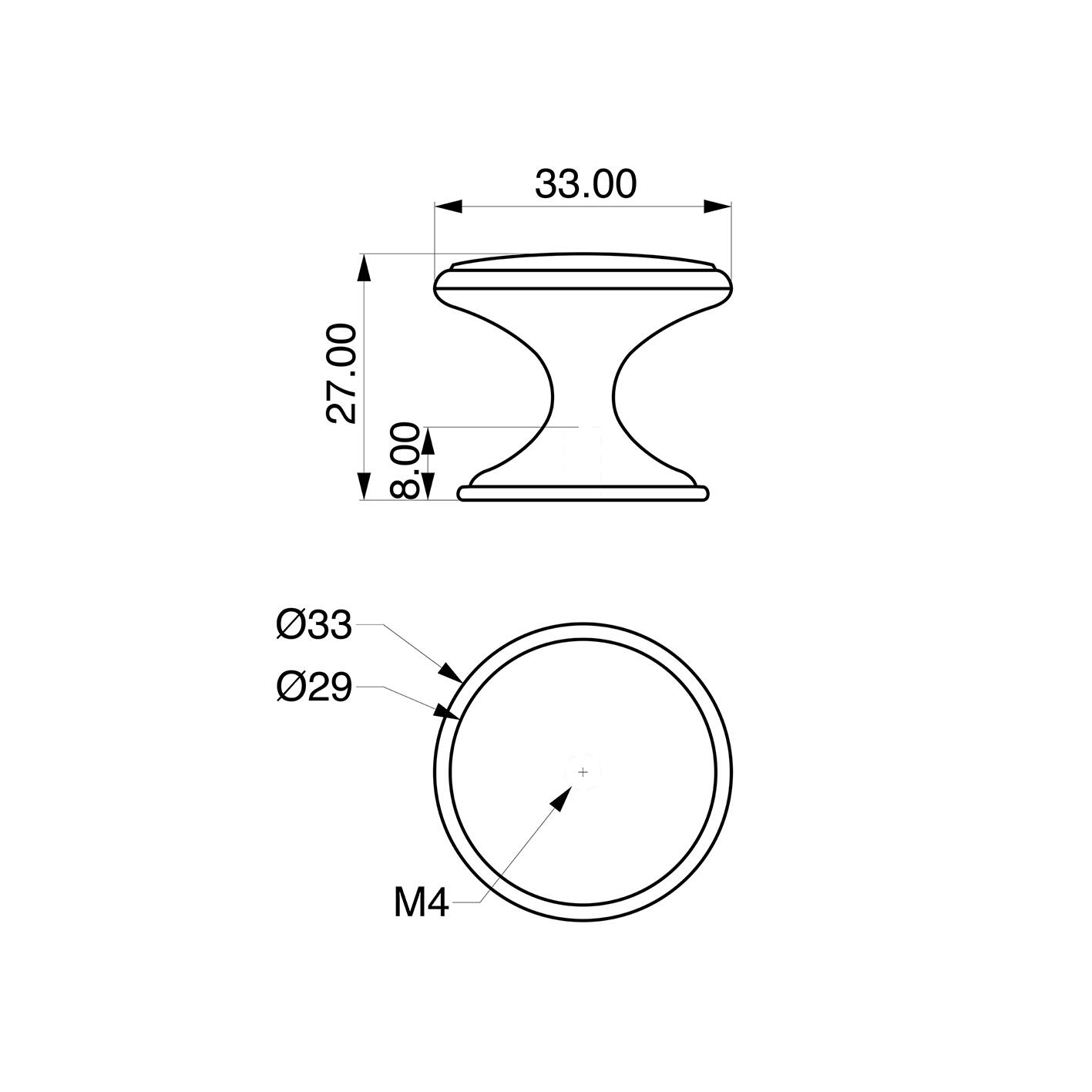 4 boutons de meuble ronds, zamak argent brossé, Diam.33 mm - 3