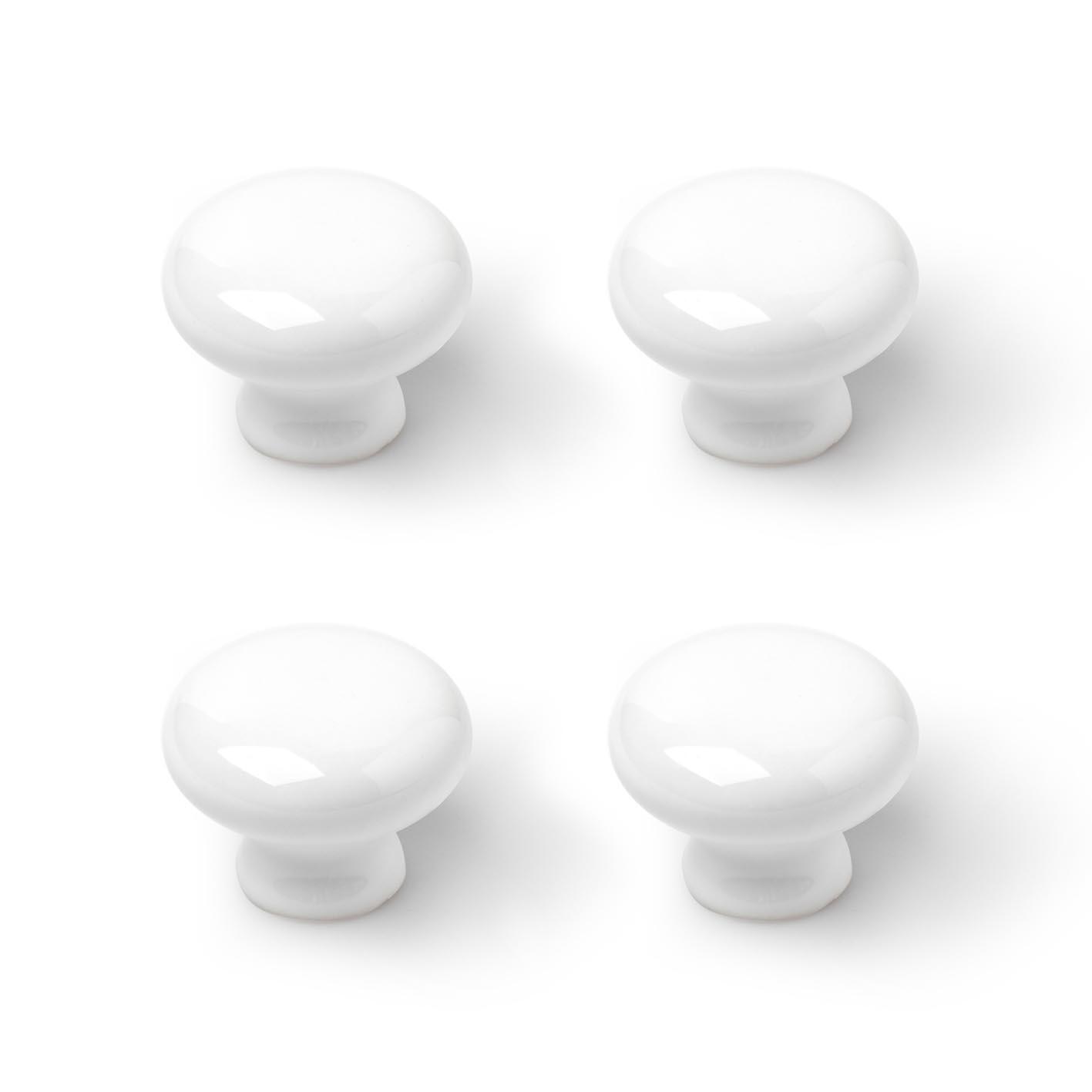4 boutons de meuble ronds, porcelaine blanc, Diam.35 mm - 2