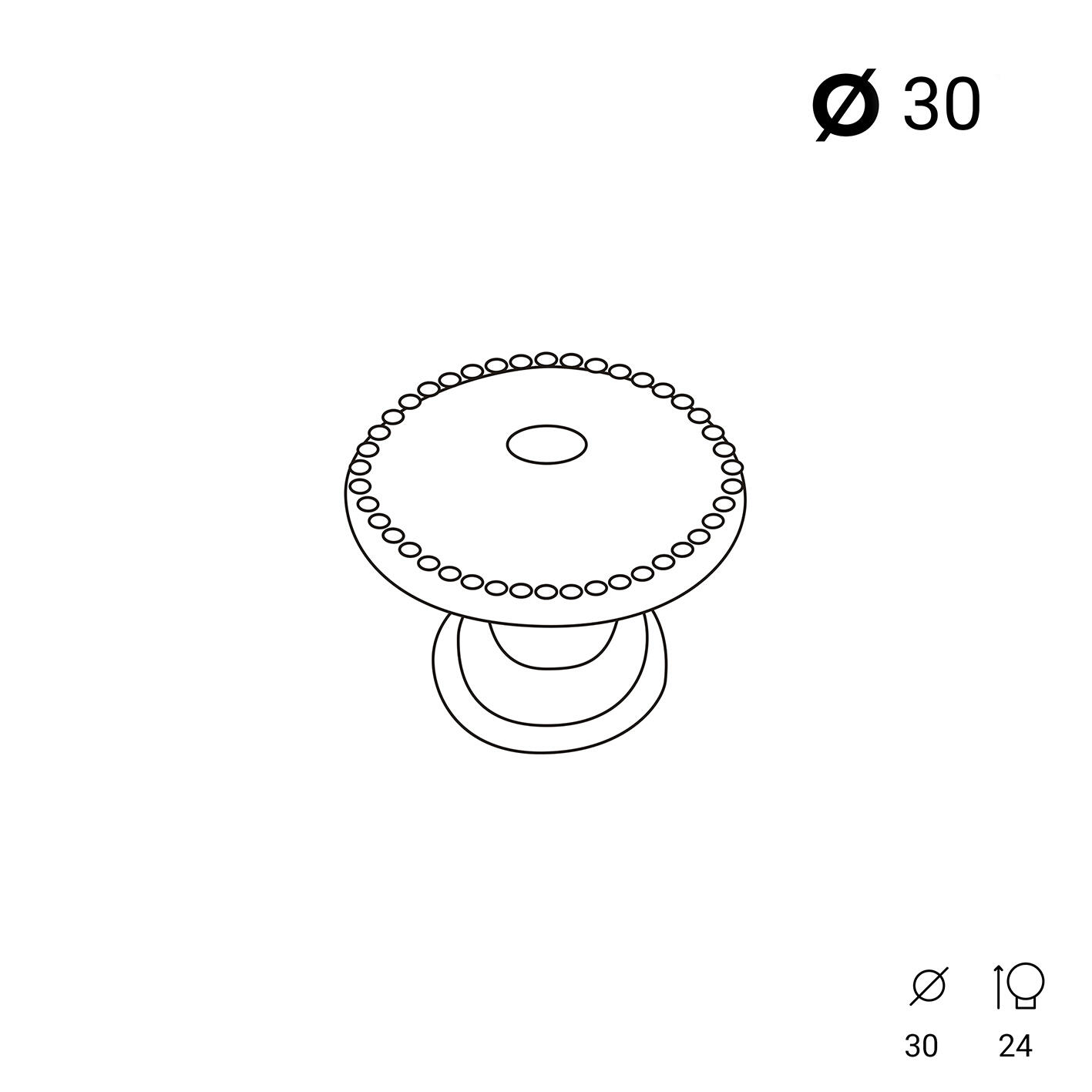 4 boutons de meuble ronds Eye, zamak noir verni, Diam.30 mm - 4