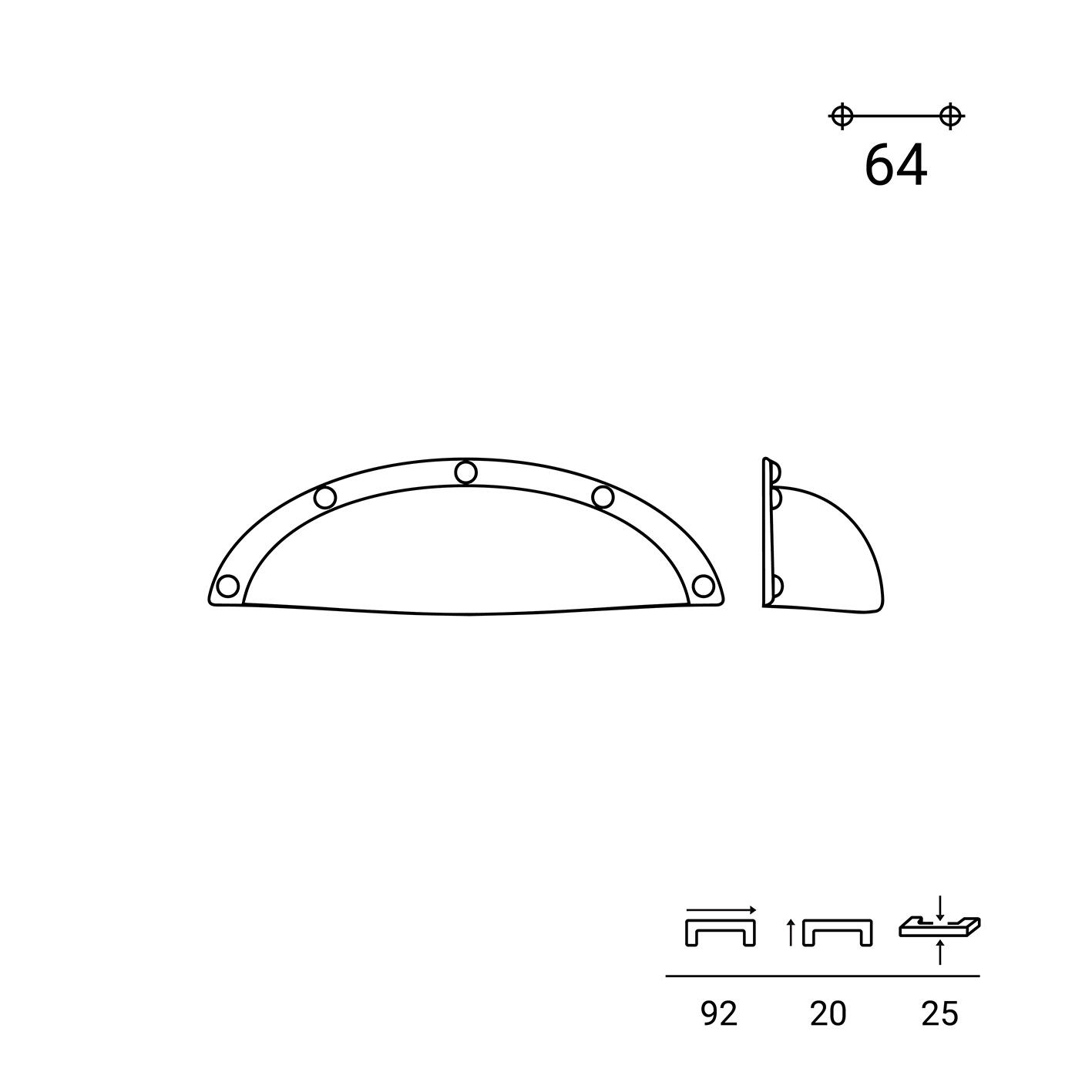 4 poignées de meuble Concept, zamak bronze vieilli, entraxe 64 mm - 3