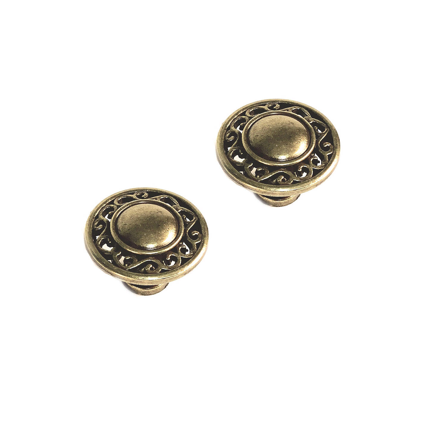 2 boutons de meuble ronds Amanda, zamak vieil or vieilli, Diam.32 mm - 2