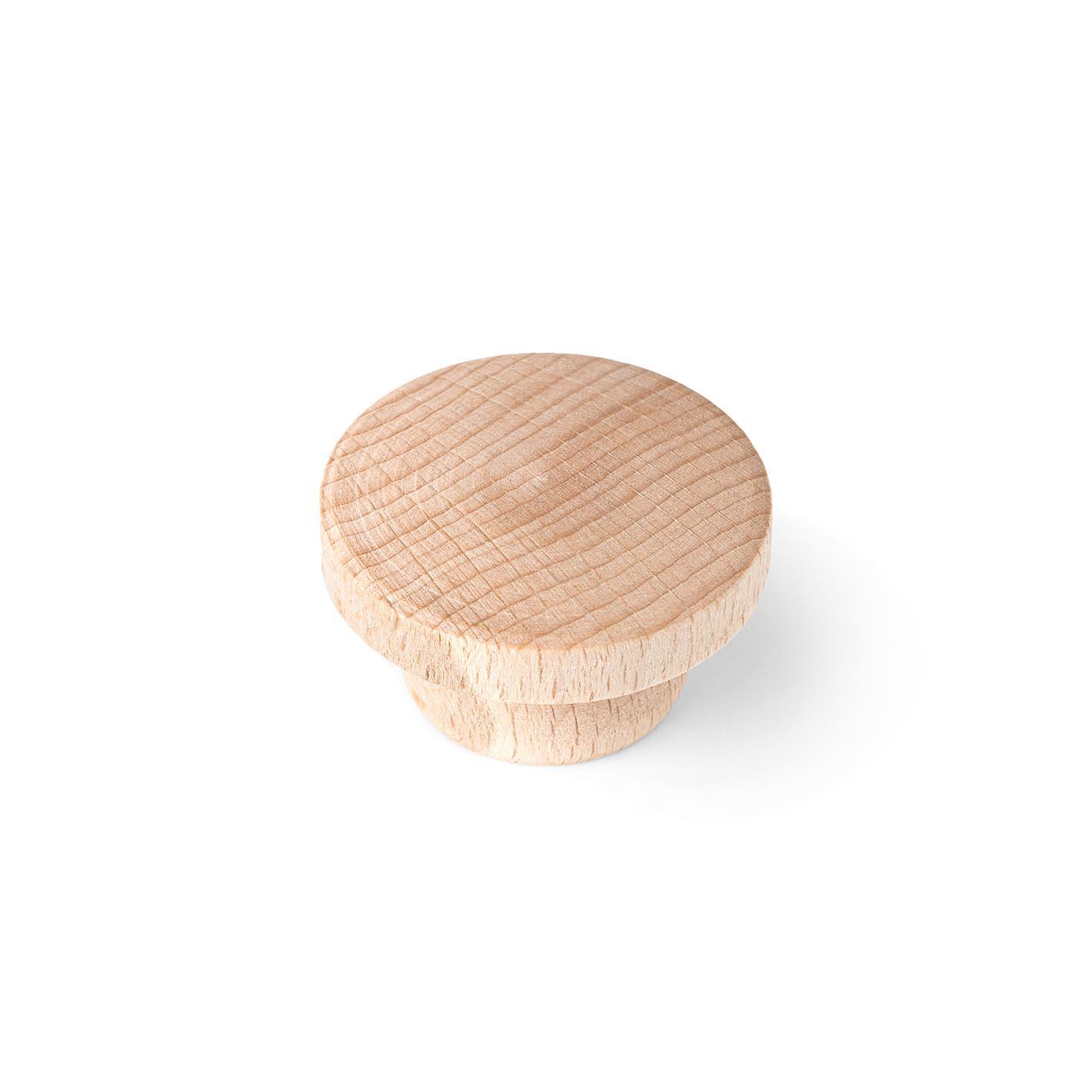 6 boutons de meuble ronds Lize, bois hêtre brut, Diam.39 mm - 6