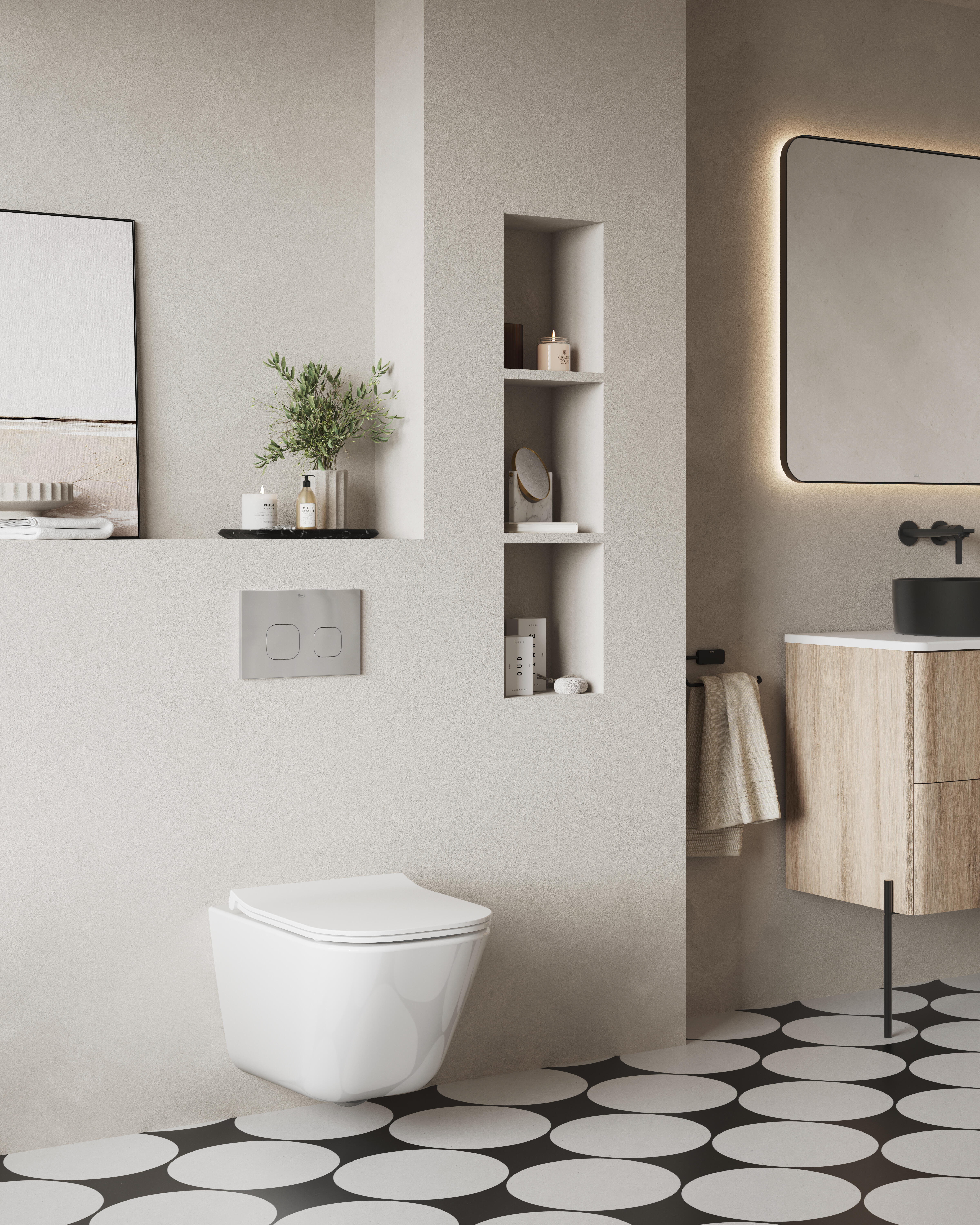 Pack sanita suspenso branco Cassandra com estrutura e placa cromado Roca One AC3 - 6