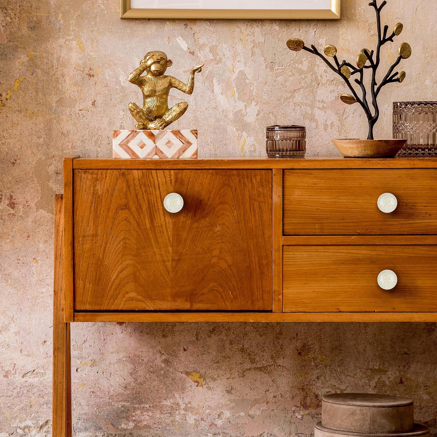 2 boutons de meuble ronds, porcelaine blanc craquelé, Diam.30 mm - 2