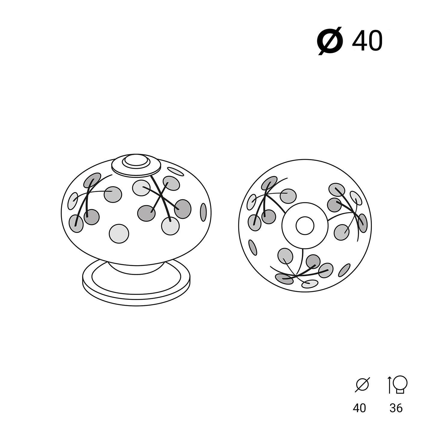 4 boutons de meuble ronds Fleurs, porcelaine bleu verni, Diam.40 mm - 4