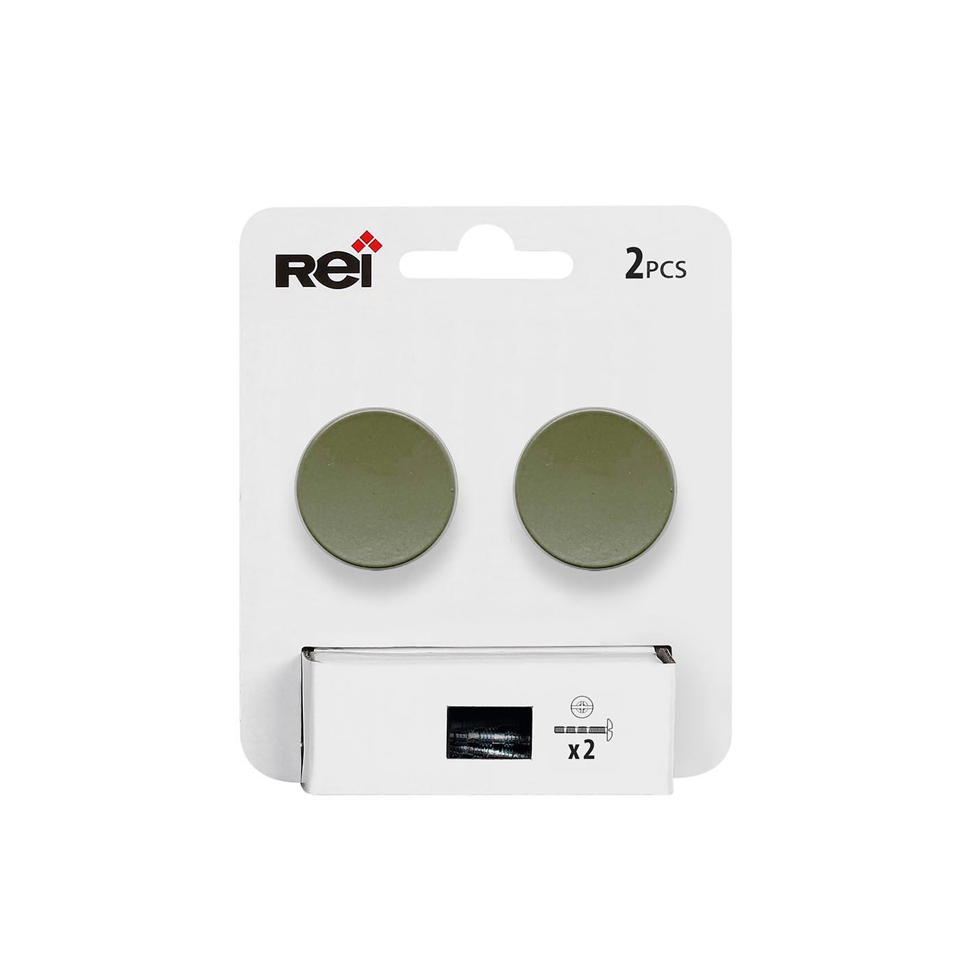 2 boutons de meuble ronds Jamy, zamak vert olive peint, Diam.35 mm - 7