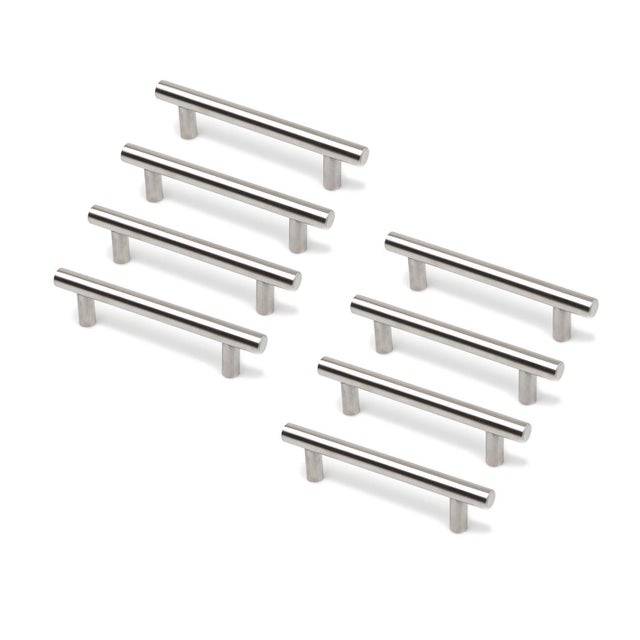 8 poignées de meuble Sara, acier nickel brossé, entraxe 96 mm