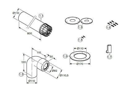 KIT INSTALACIÓN UNIVERSAL 80/110MM CODO 90º+ TUBO 750MM - 2