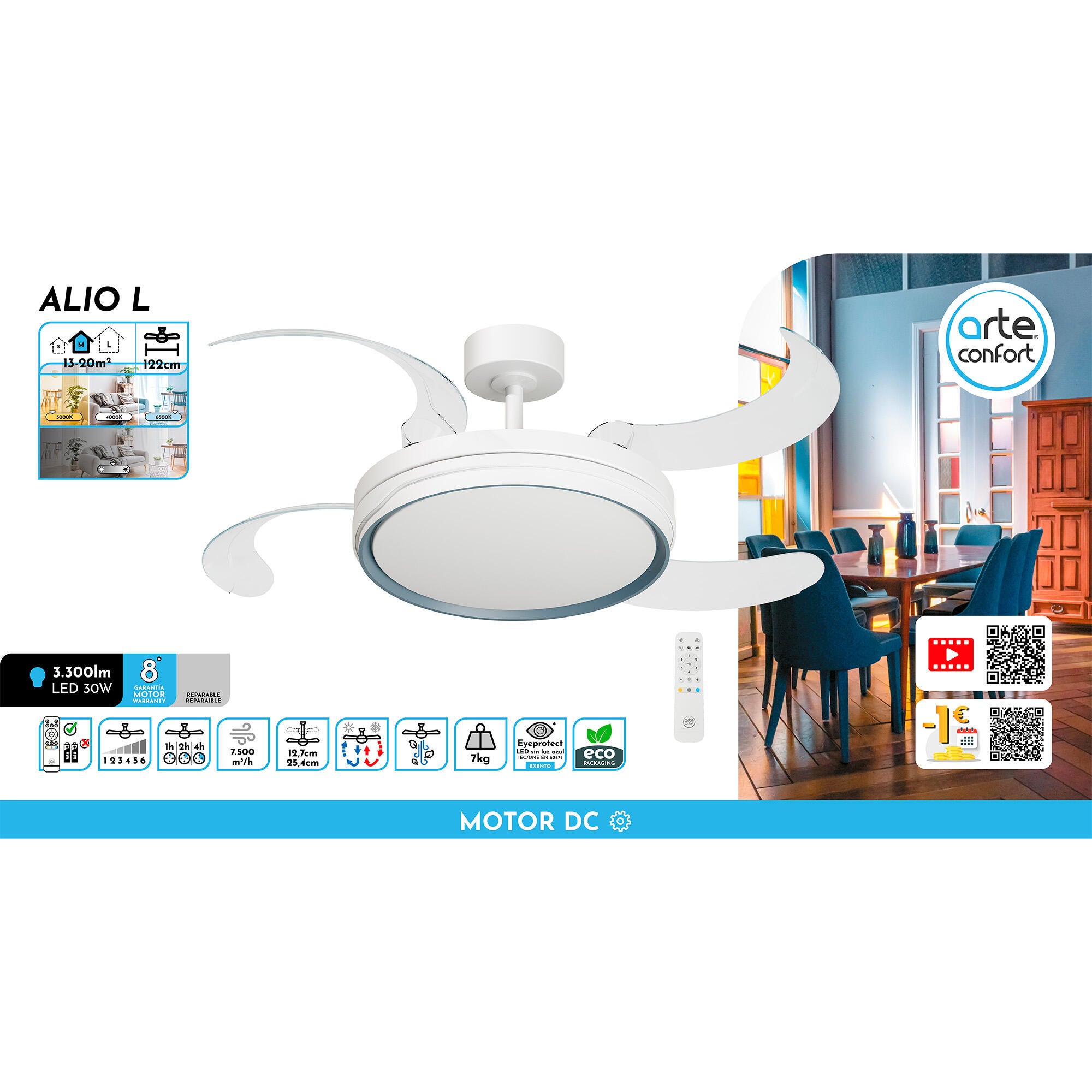 Ventilador de techo con luz silencioso DC Arte Confort Alio L blanco 122 cm - 9