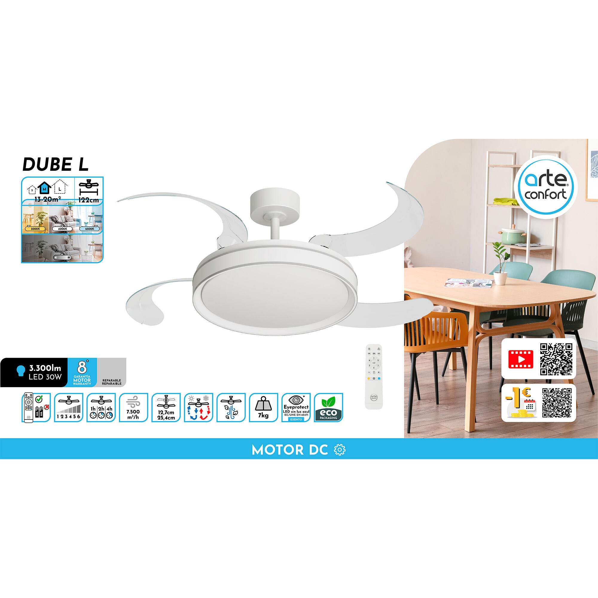 Ventilador de techo con luz silencioso DC Arte Confort Dube L Blanco/Plata blanco/gris 122 cm - 10