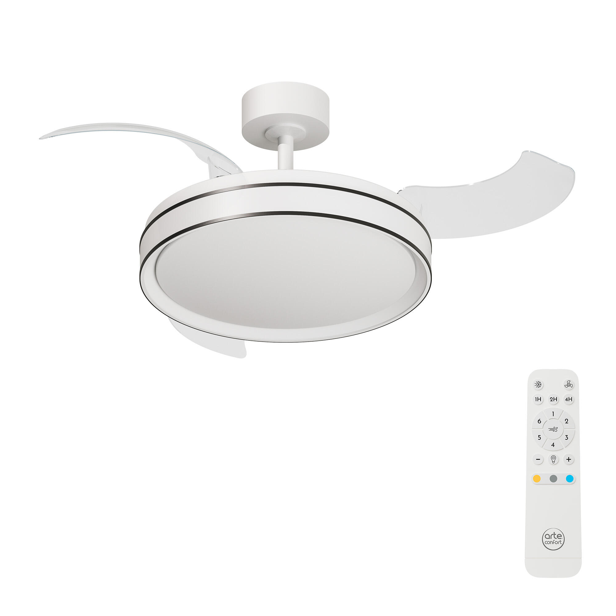 Ventilador de techo con luz silencioso dc arte confort dube m blanco/negro blanco/negro 107 cm