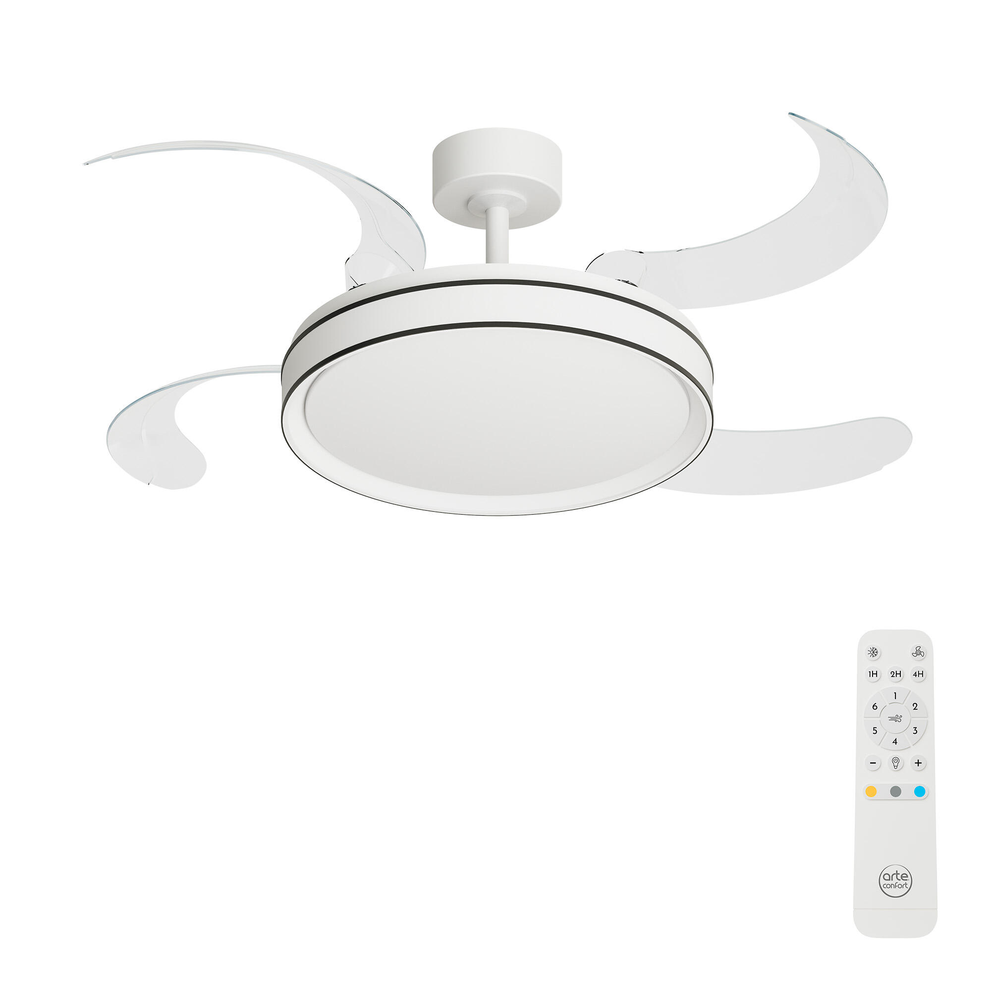 Ventilador de techo con luz silencioso dc arte confort dube l blanco/negro blanco/negro 122 cm