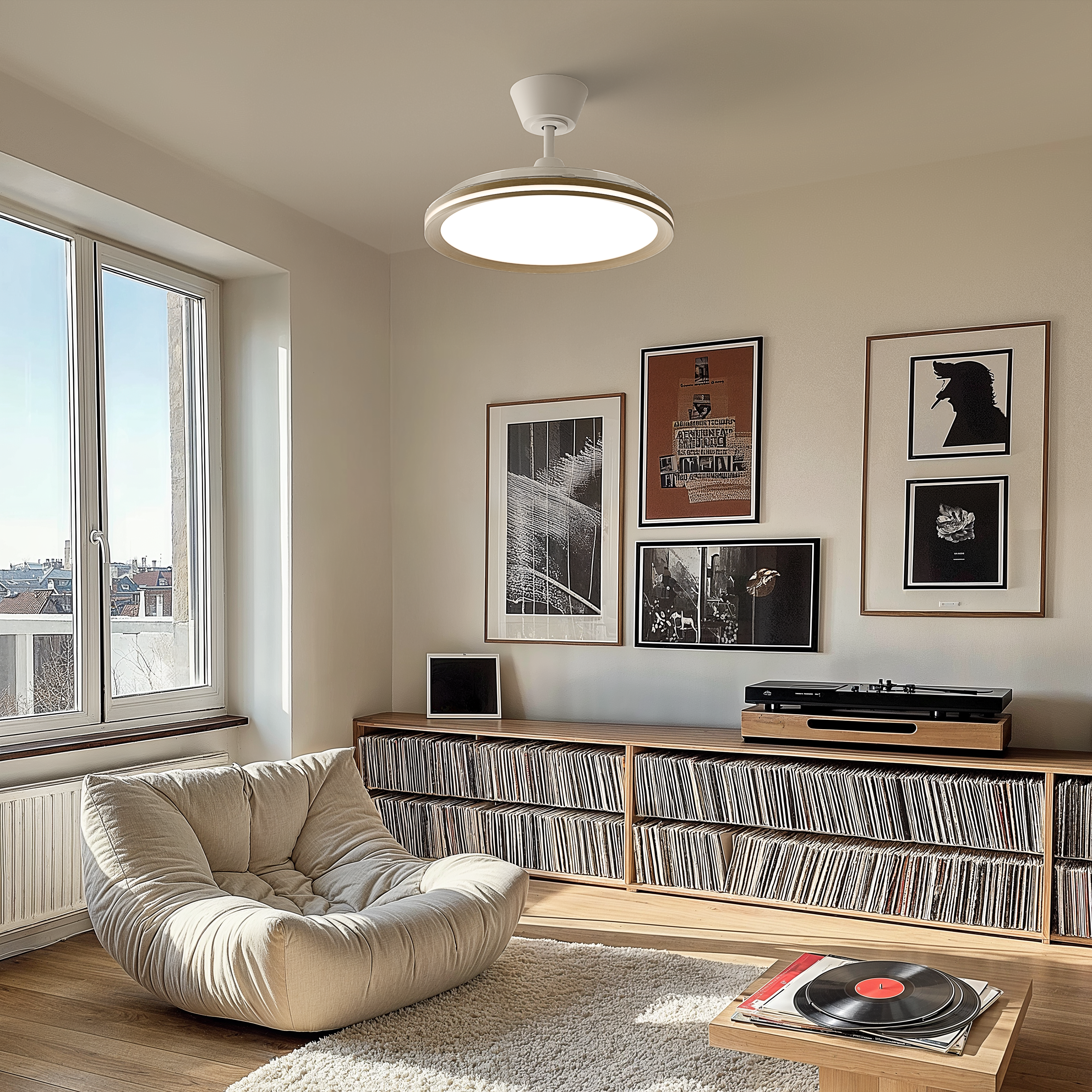 Ventilador de techo con luz silencioso DC 32W con mando ø107 cm Astro SULION blanco luz CCT 3 aspas retráctiles tipo lámpara| 6 velocidades| modo verano/invierno| recomendado de 13 a 20m² - 13