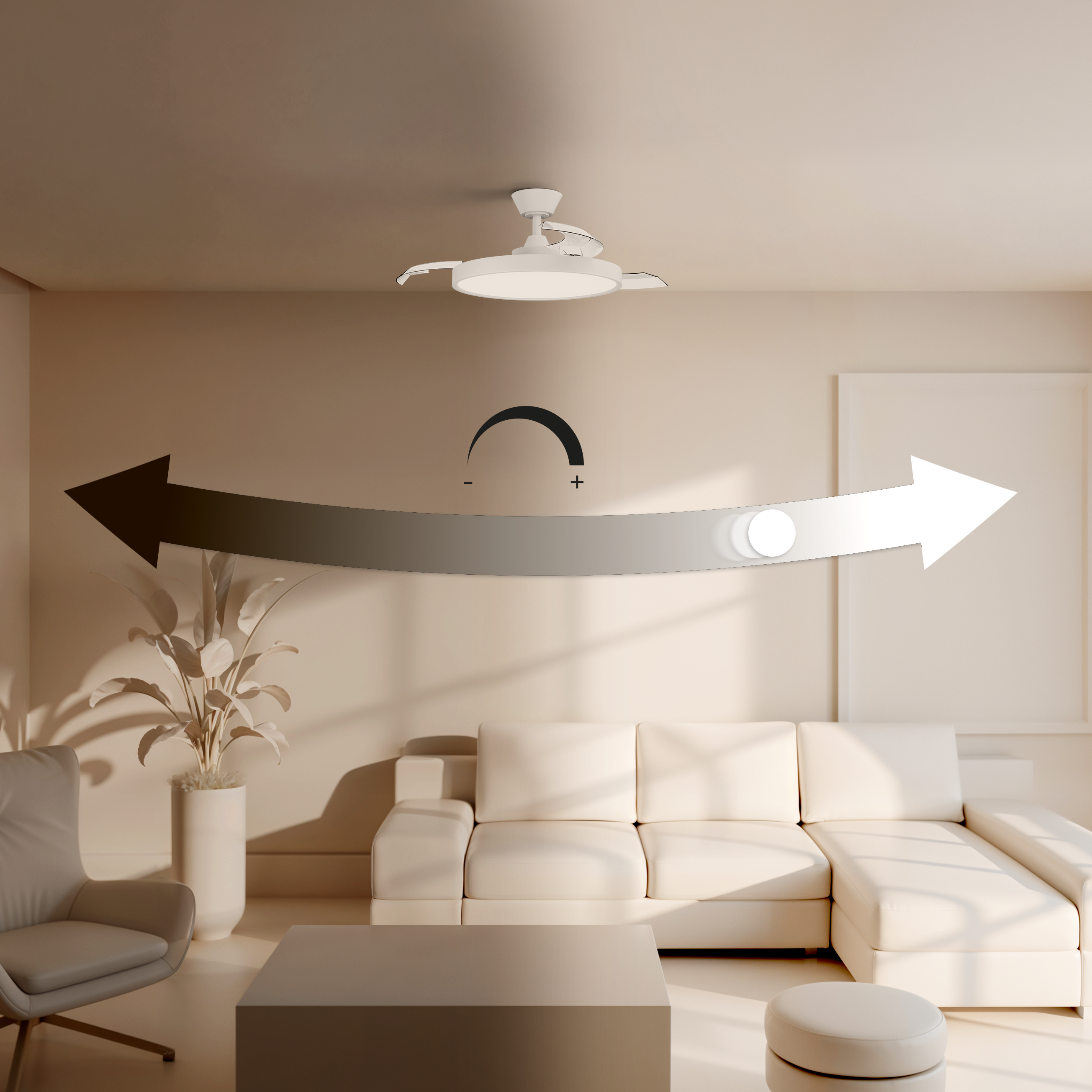 Ventilador de techo con luz silencioso DC 22W con mando ø89 cm Astro SULION blanco luz CCT 3 aspas retráctiles tipo lámpara| 6 velocidades| modo verano/invierno| recomendado para <13m² - 14