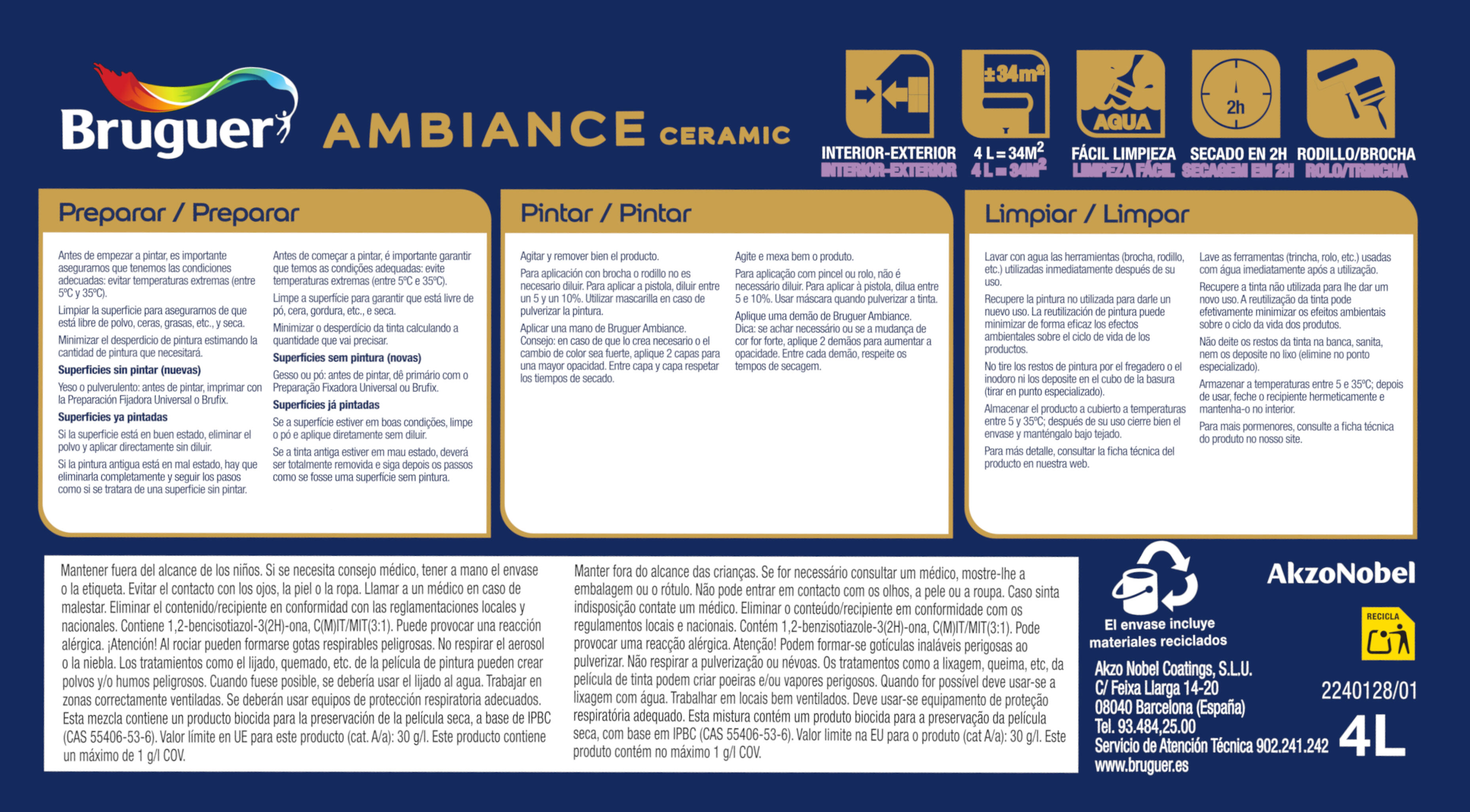 Pintura de interior Ambiance Ceramic BRUGUER color aire fresco mate profundo 4L para paredes y techos - 7