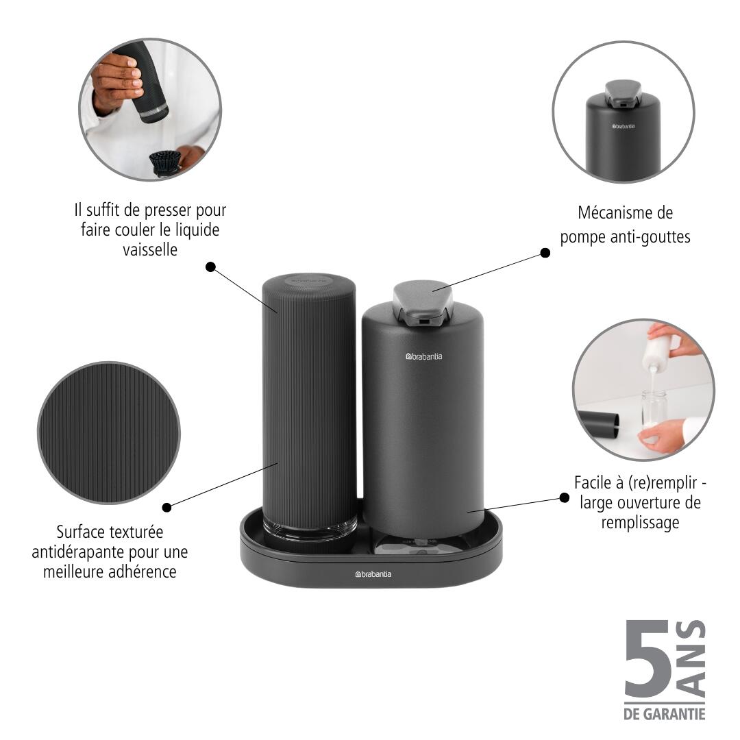Set distributeur de savon et liquide vaisselle Sinkstyle gris foncé BRABANTIA - 5