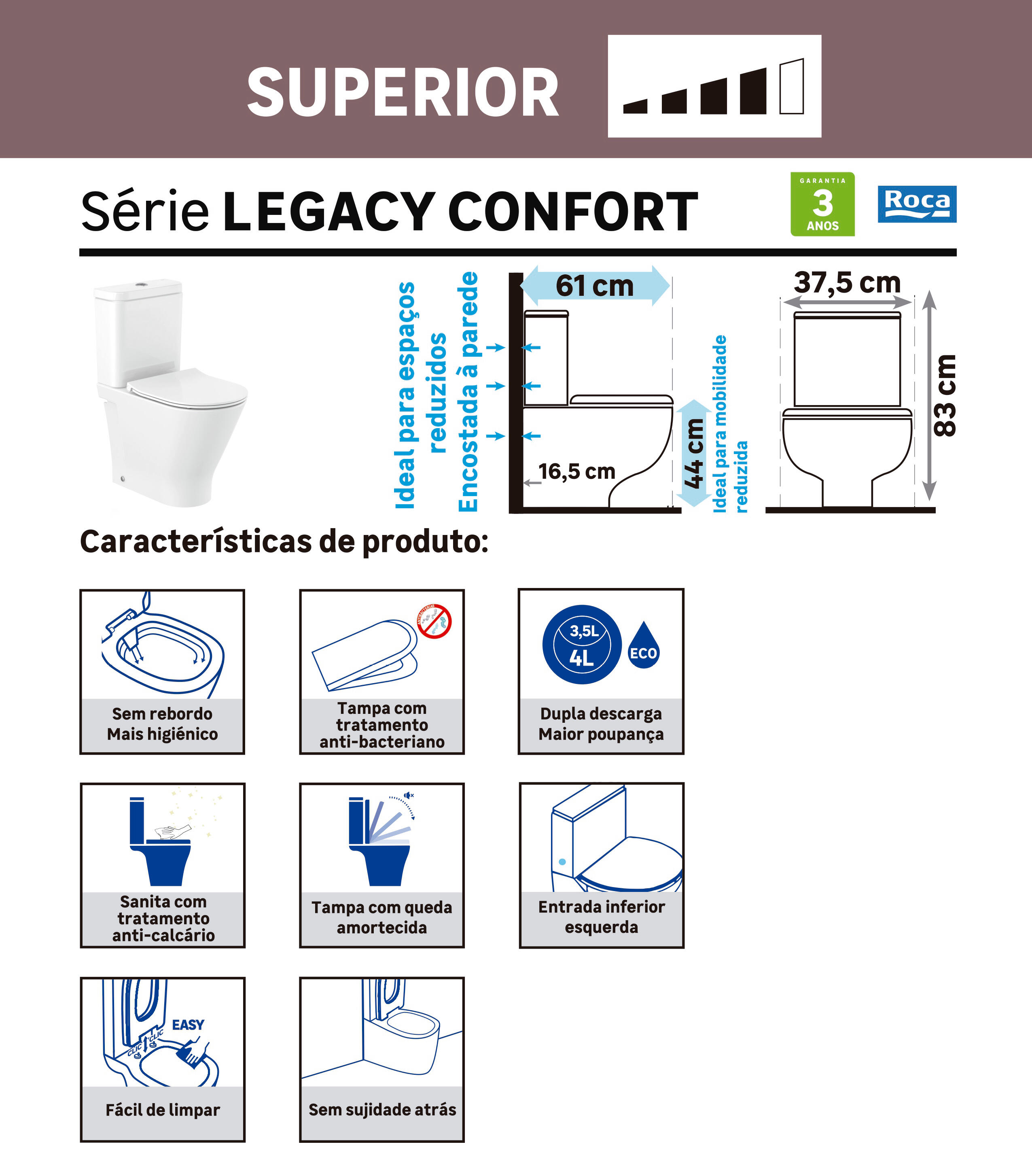 quartil de qualidade superior sanita ao chão btw Legacy confort - 0