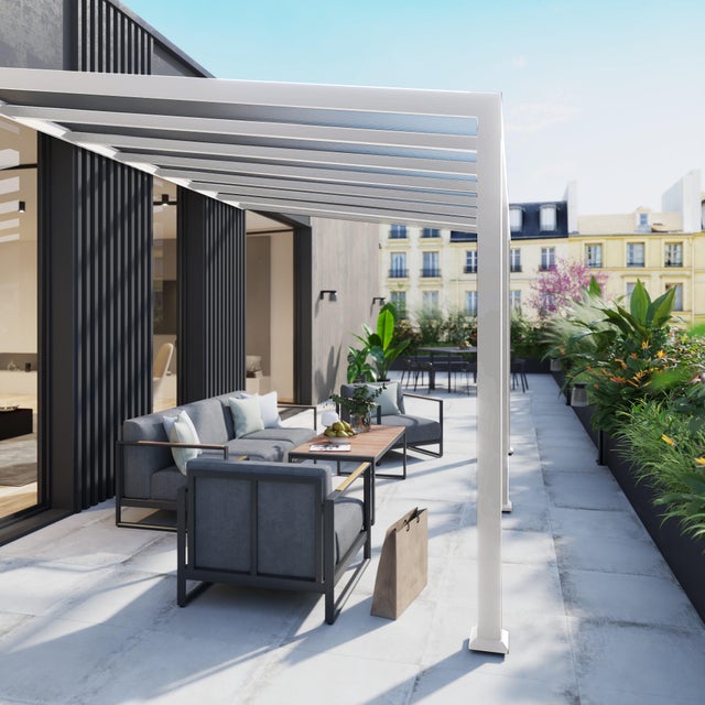 Pergola 300x419 cm in alluminio bianco, copertura fissa bianca - Borea NATERIAL