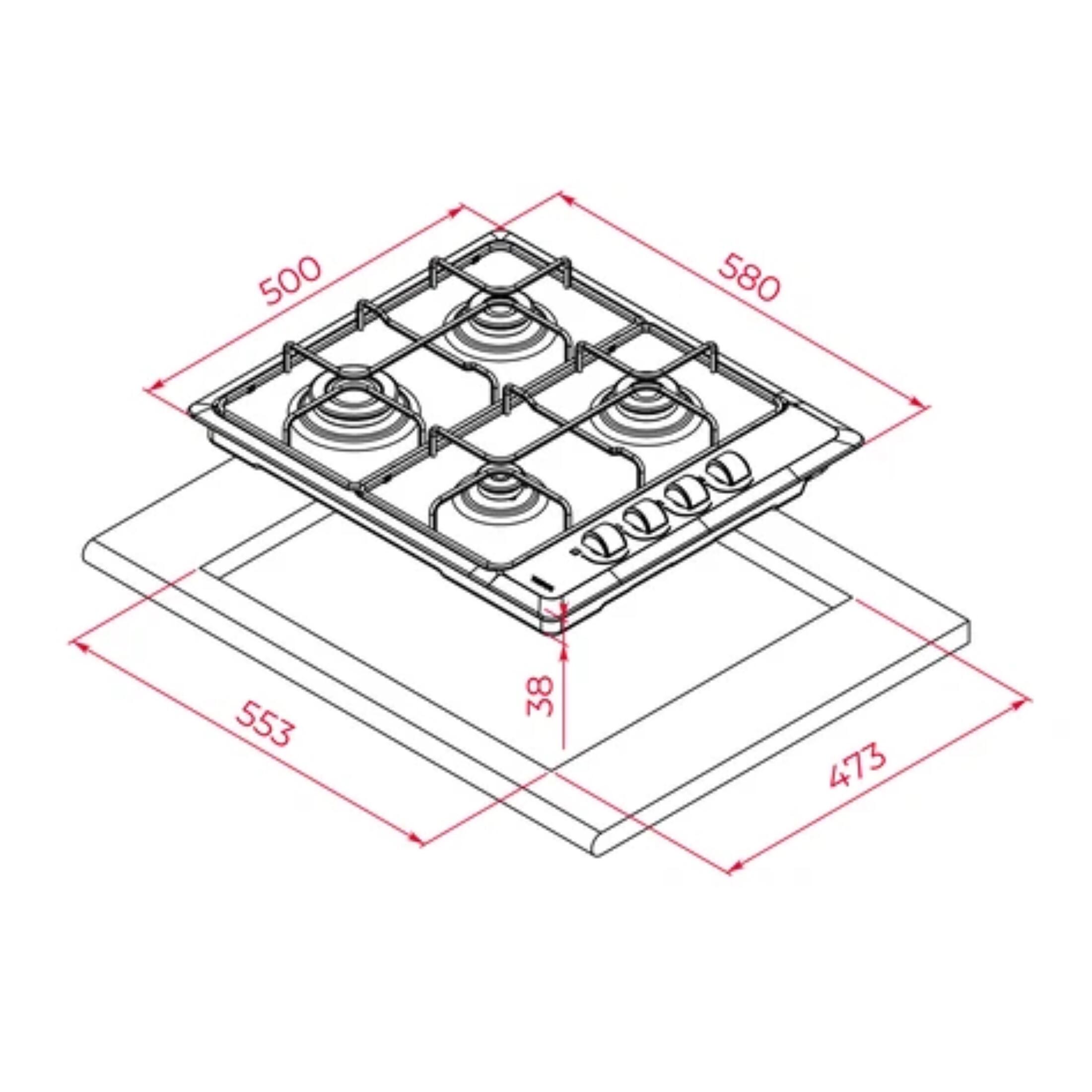 Placa de gas TEKA GAS HLX 640 BUT 4 zonas de cocción gas butano acero inox 60cm - 3