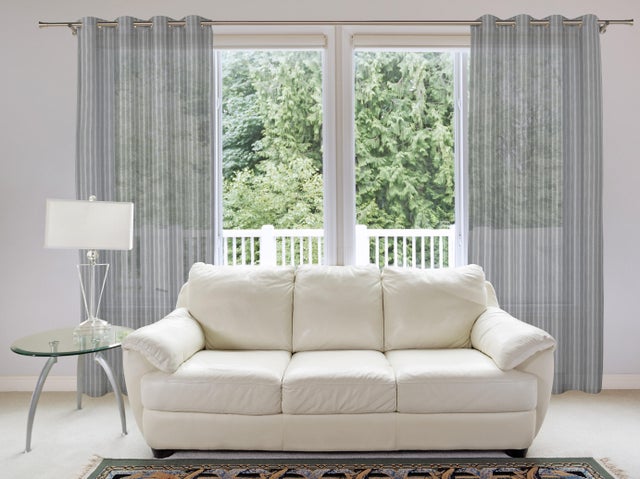 Visillo con ollaos MENTA RAYAS gris 140x270 cm