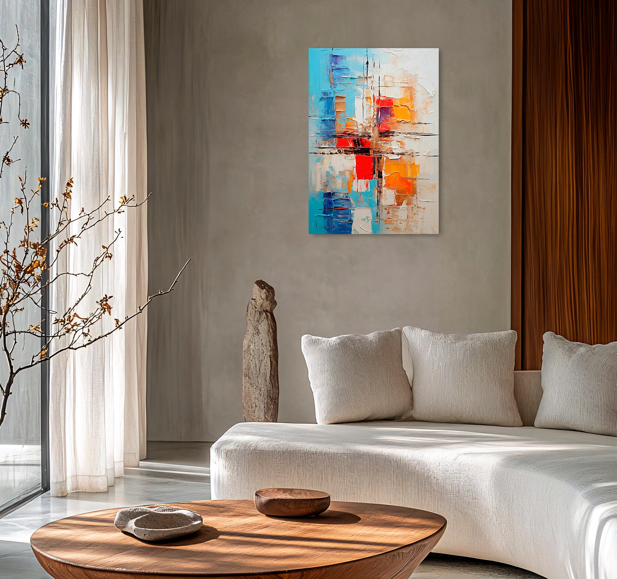 Objeto decorativo sin marco arte rectangular de 100 x 70 cm. mdf abstracto pasteles cálidos