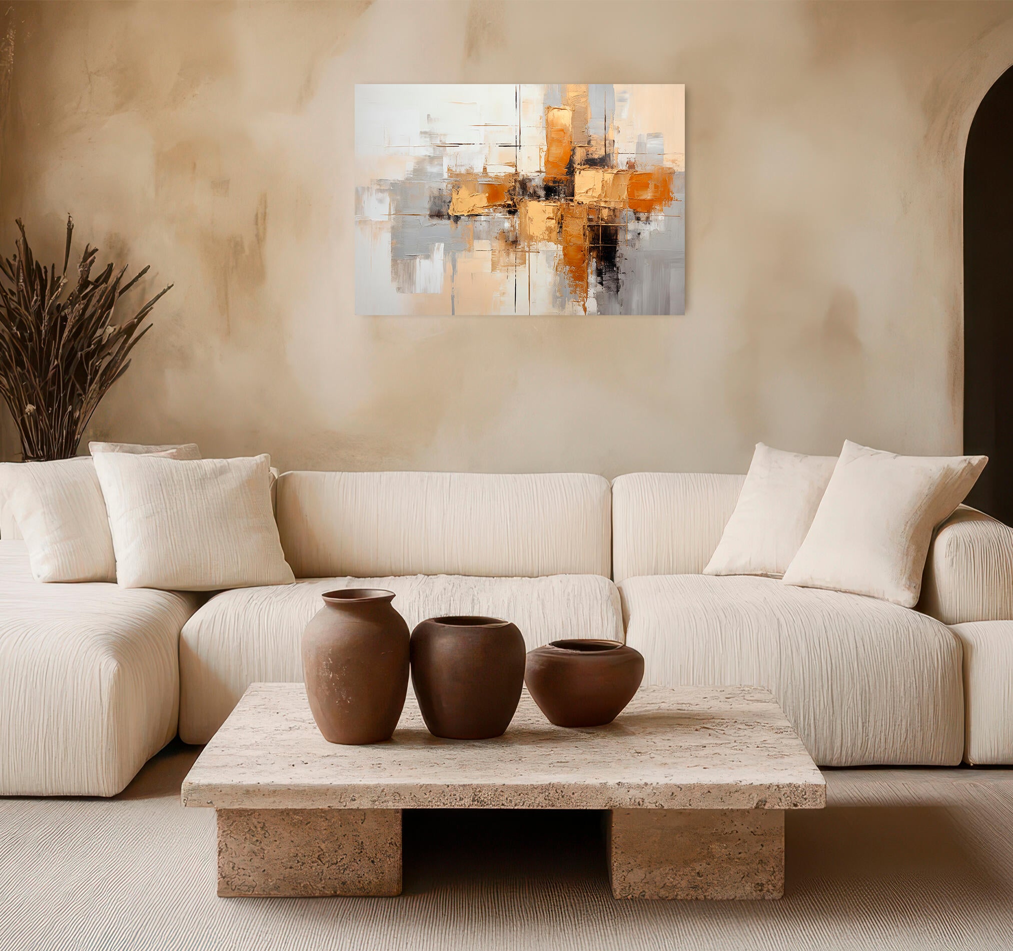 Objeto decorativo sin marco Arte rectangular de 100 x 70 cm. MDF Abstracto Tostado pasteles cálidos - 9