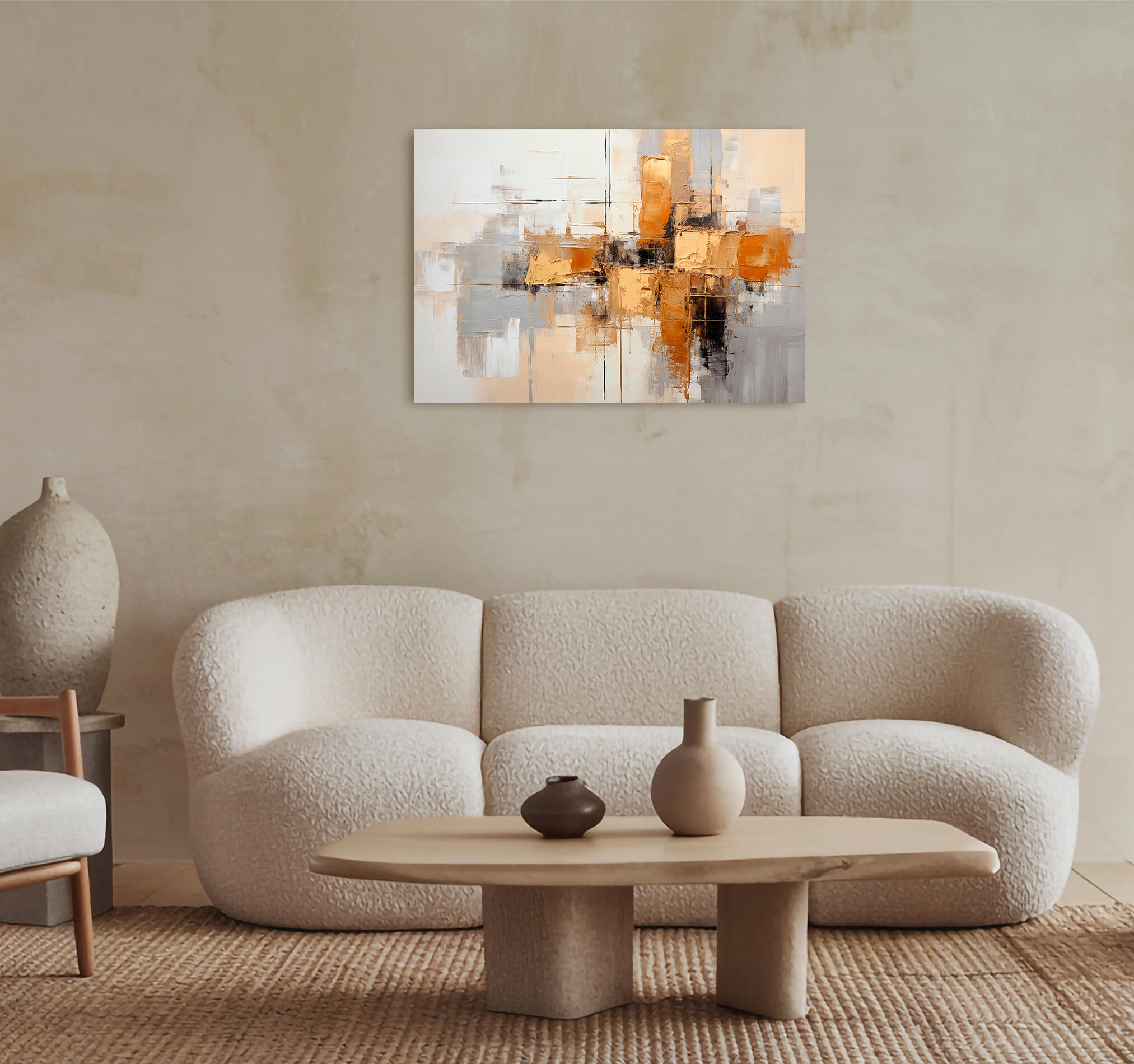 Objeto decorativo sin marco Arte rectangular de 100 x 70 cm. MDF Abstracto Tostado pasteles cálidos - 8