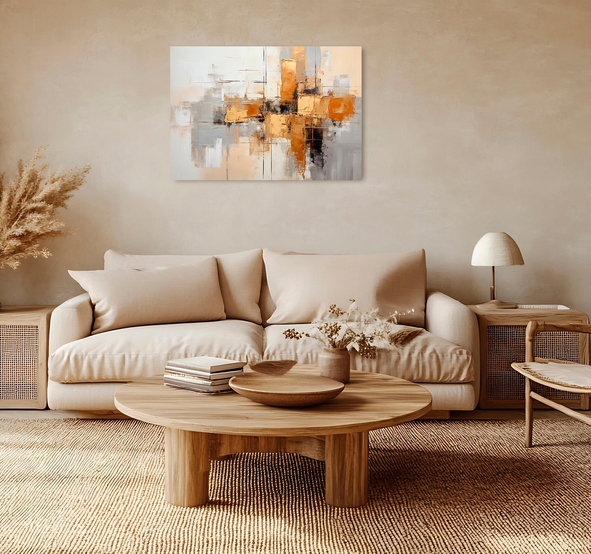 Objeto decorativo sin marco Arte rectangular de 100 x 70 cm. MDF Abstracto Tostado pasteles cálidos - 7