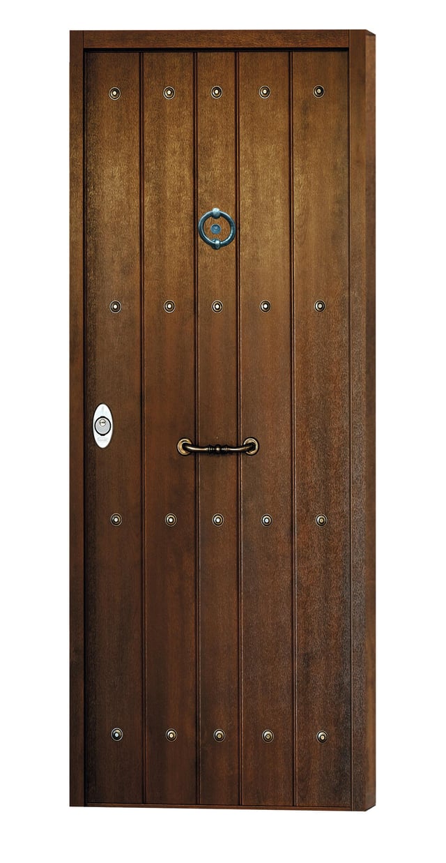 PUERTA ENTRADA ACORAZADA  RECUBIERTA PVC NOGAL 80 CM DERECHA