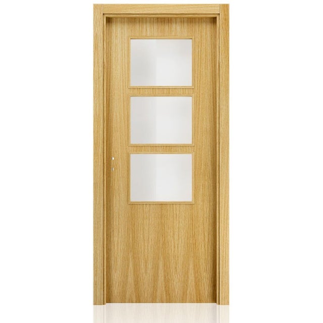 BLOCO DE PORTA CARVALHO ENVERNIZADO C/ ABERTURA PARA VIDROS 200X75CM DIREITA