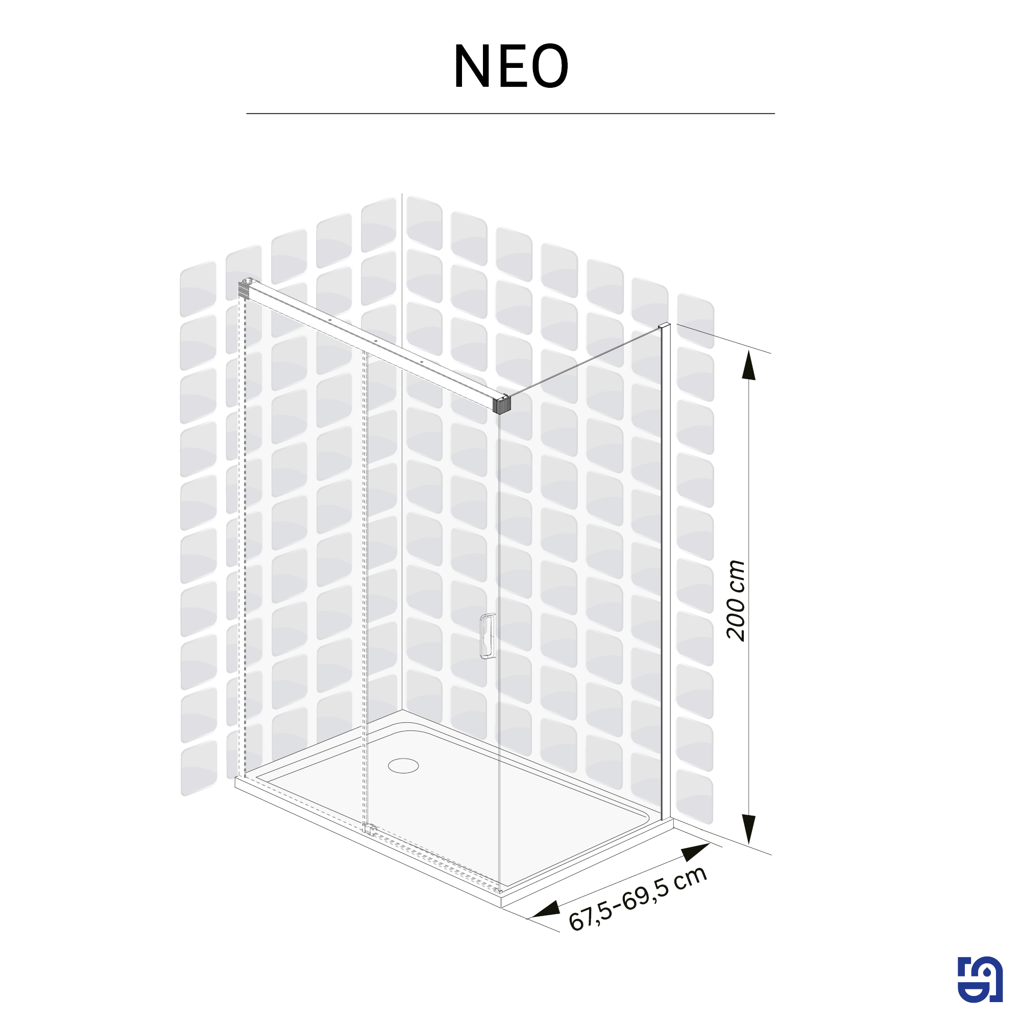 Ścianka prysznicowa do drzwi przesuwnych Neo 70 x 200 cm chrom Sensea - 6