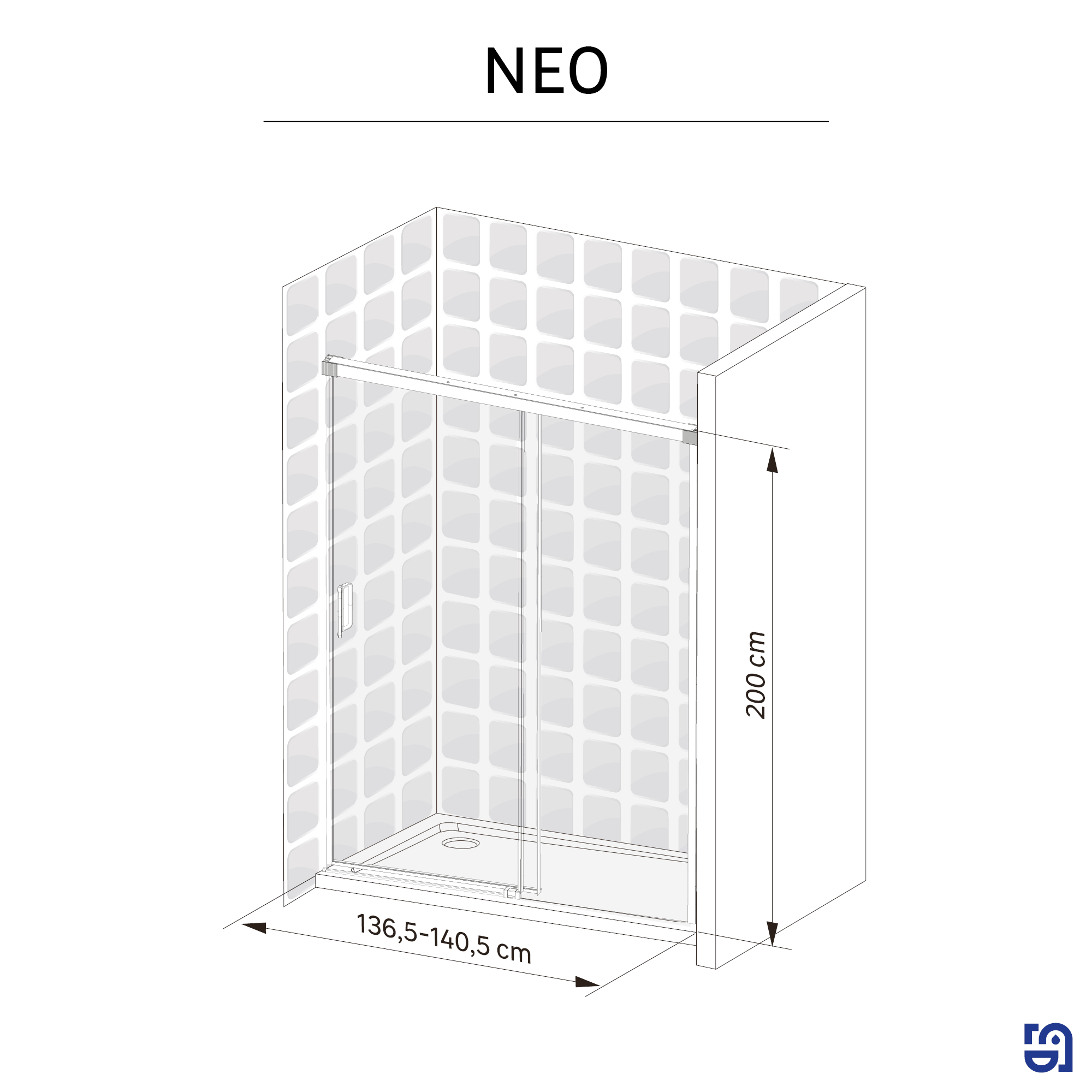 Mampara de ducha frontal corredera transparente neo perfil cromo (136.5-140.5)x200 cm