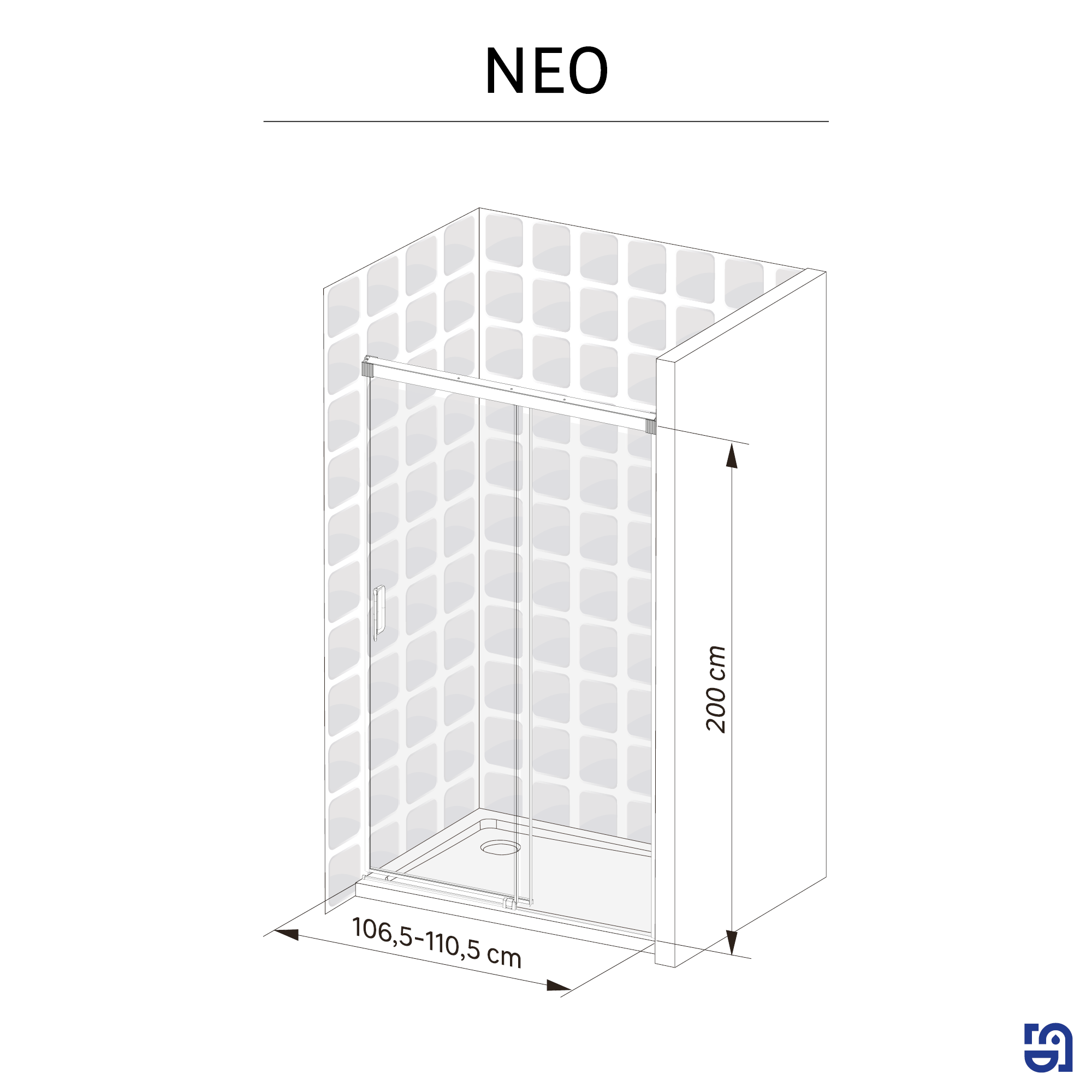 Mampara de ducha frontal corredera transparente neo perfil cromo (106.5-110.5)x200 cm
