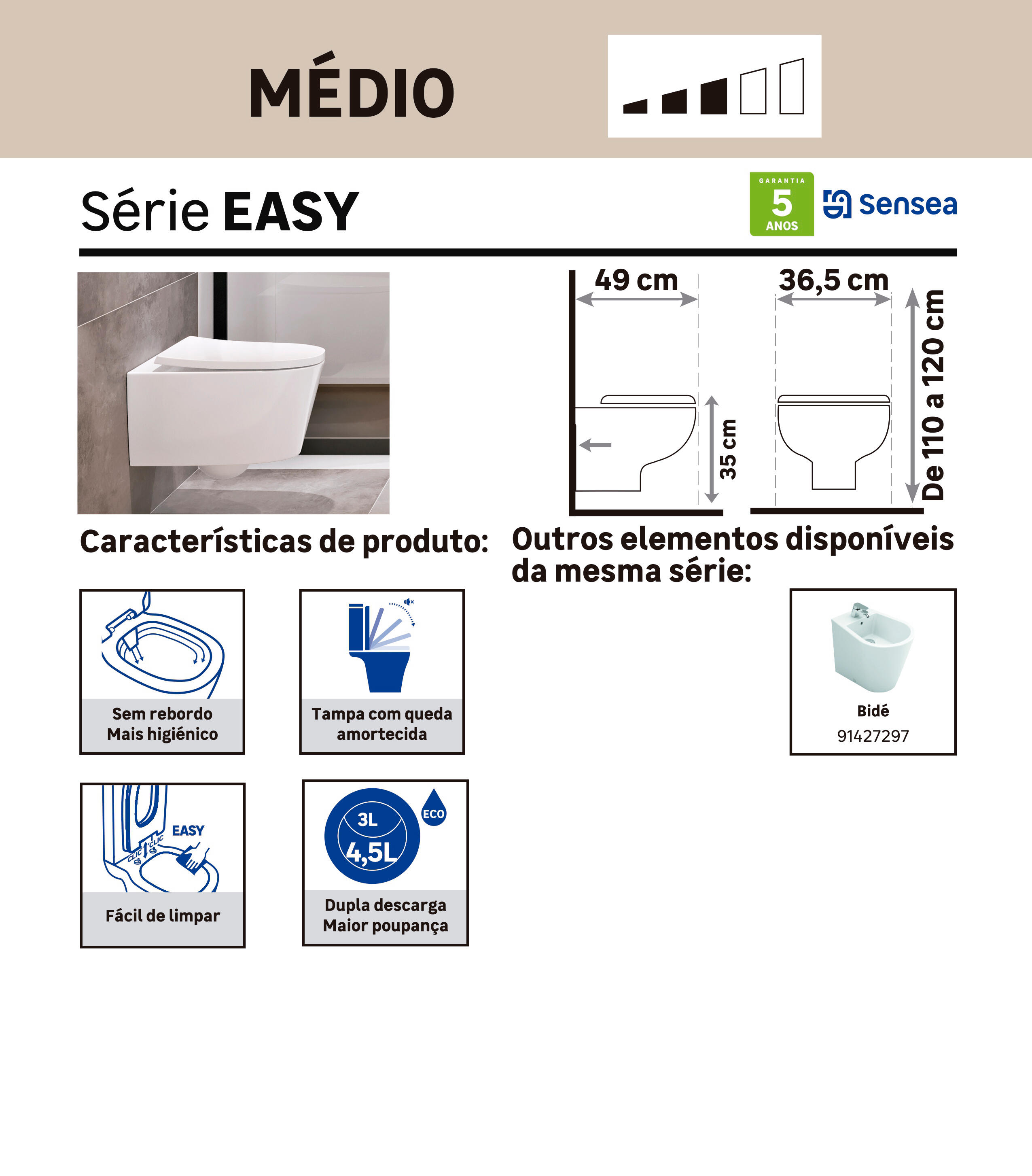 quartil de qualidade medio sanita suspensa Easy - 0