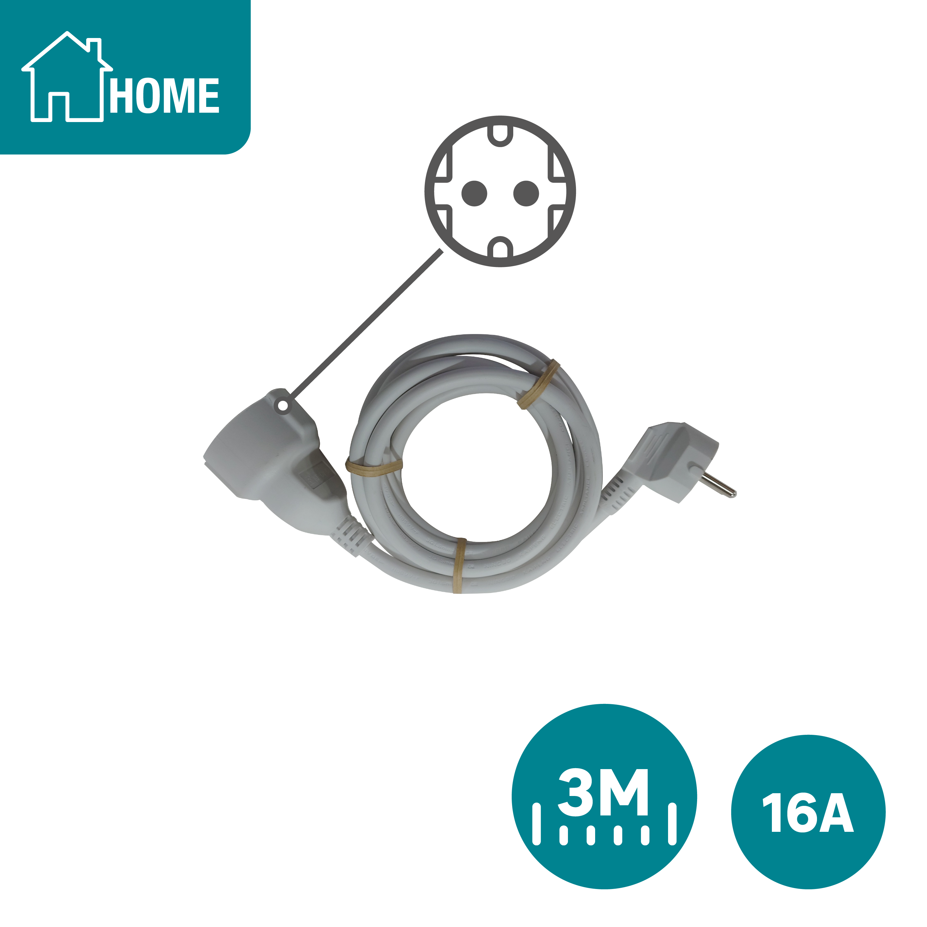Prolongador LEXMAN H05VV-F 3G1.5 16A 3M Branco - 2