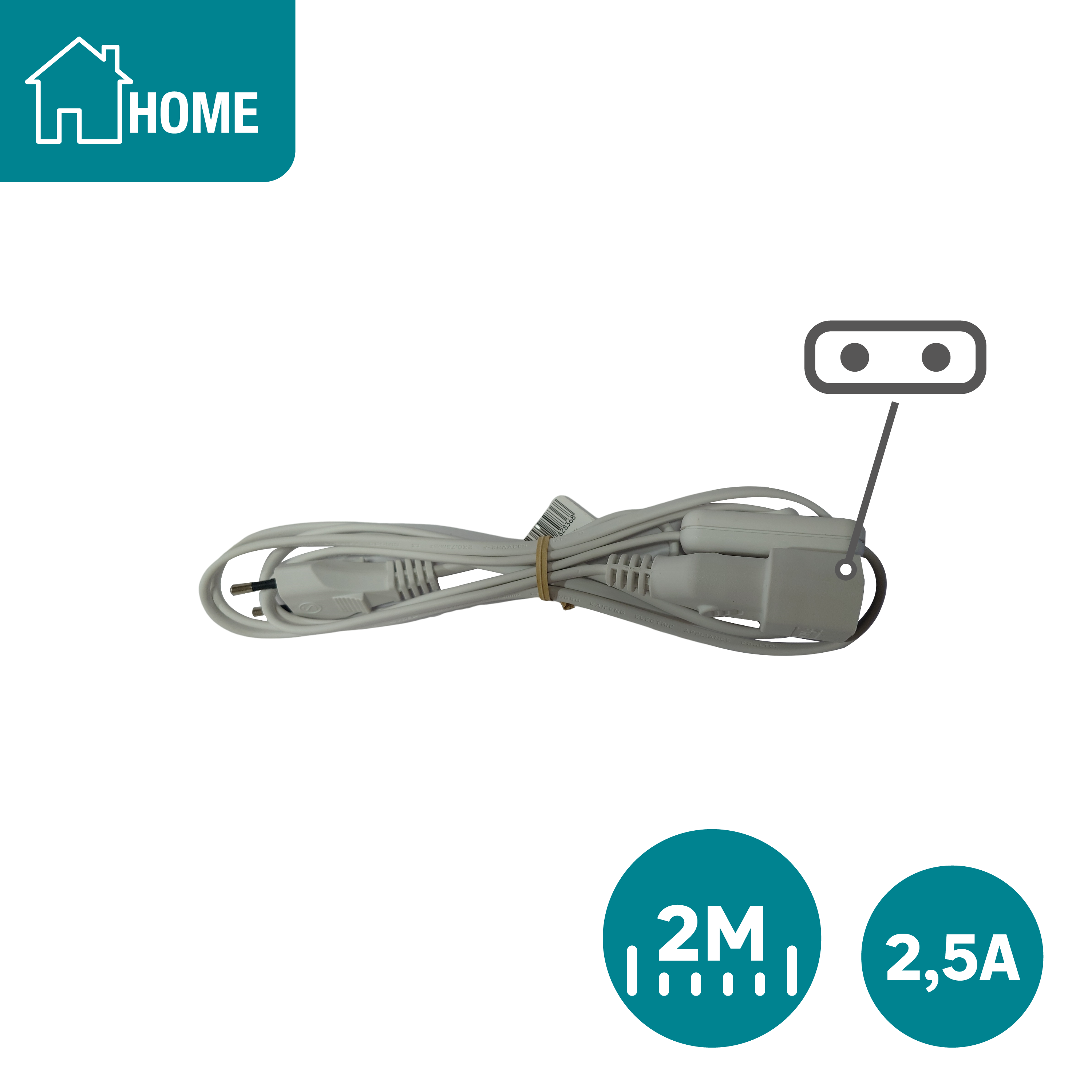 Prolongador com interruptor e tomada fácil LEXMAN H03VV-F 2x0.75 2.5A 2M Branco - 4