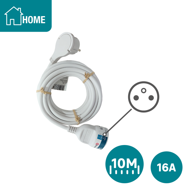 Rallonge, Pour usage domestique avec terre L.10 m H05VV-F 3G1.5 mm², LEXMAN