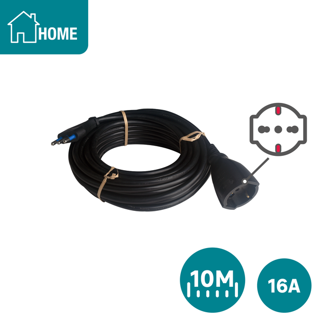 Prolunga elettrica LEXMAN 10m nero H05VV-F, 3 x 1.5 mm² spina 2P+T 16A, presa 2P+T